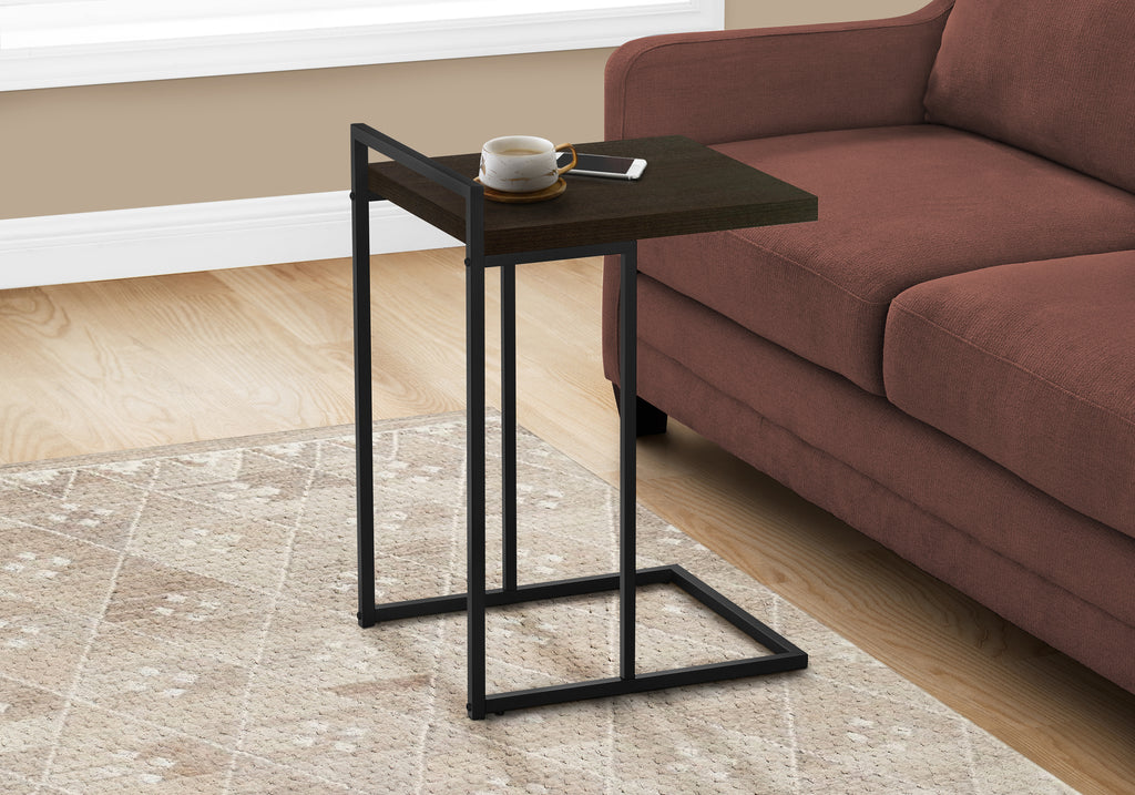 ACCENT TABLE - 25""H / ESPRESSO / BLACK METAL