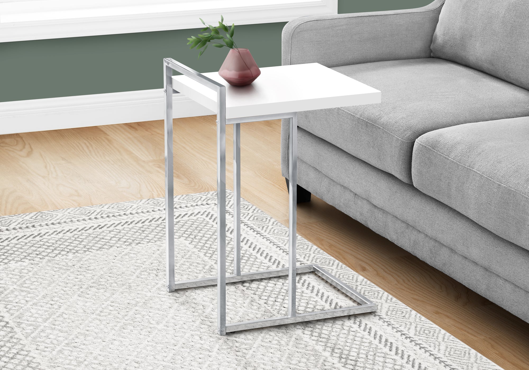 ACCENT TABLE - 25""H / GLOSSY WHITE / CHROME METAL