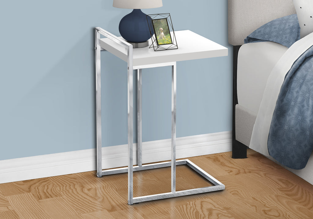 ACCENT TABLE - 25""H / GLOSSY WHITE / CHROME METAL