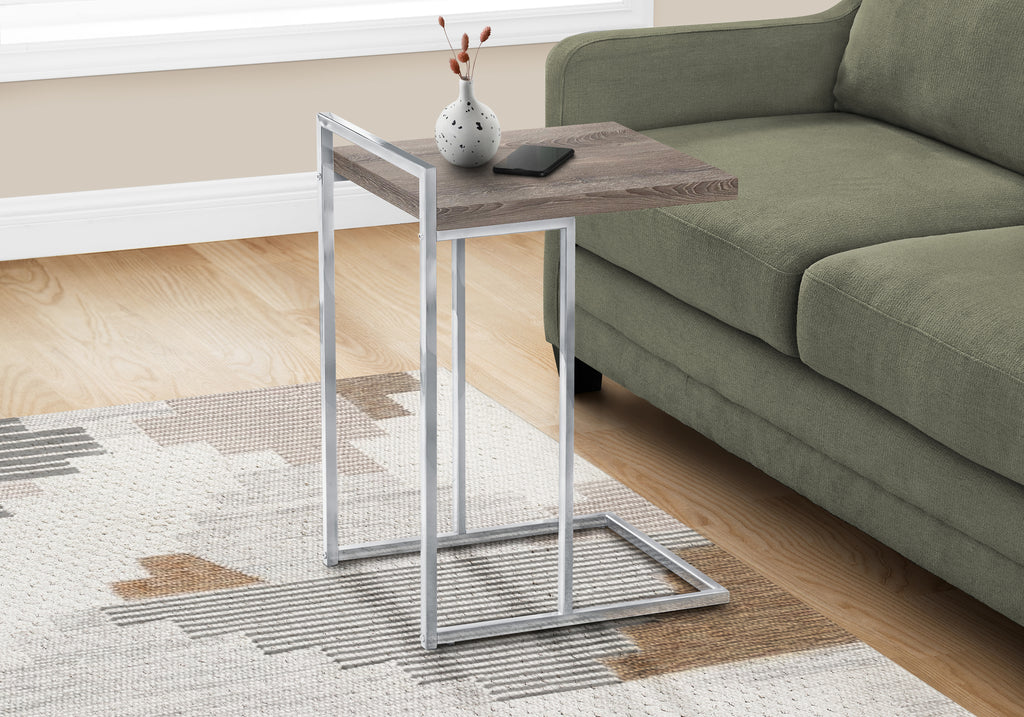 ACCENT TABLE - 25""H / DARK TAUPE / CHROME METAL
