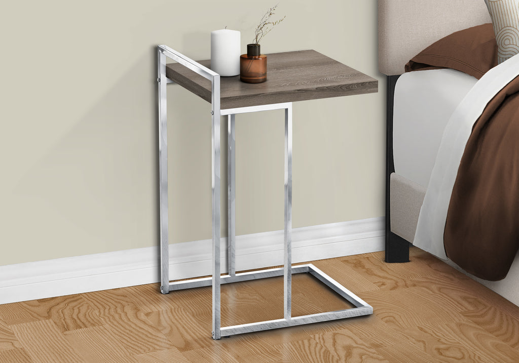 ACCENT TABLE - 25""H / DARK TAUPE / CHROME METAL