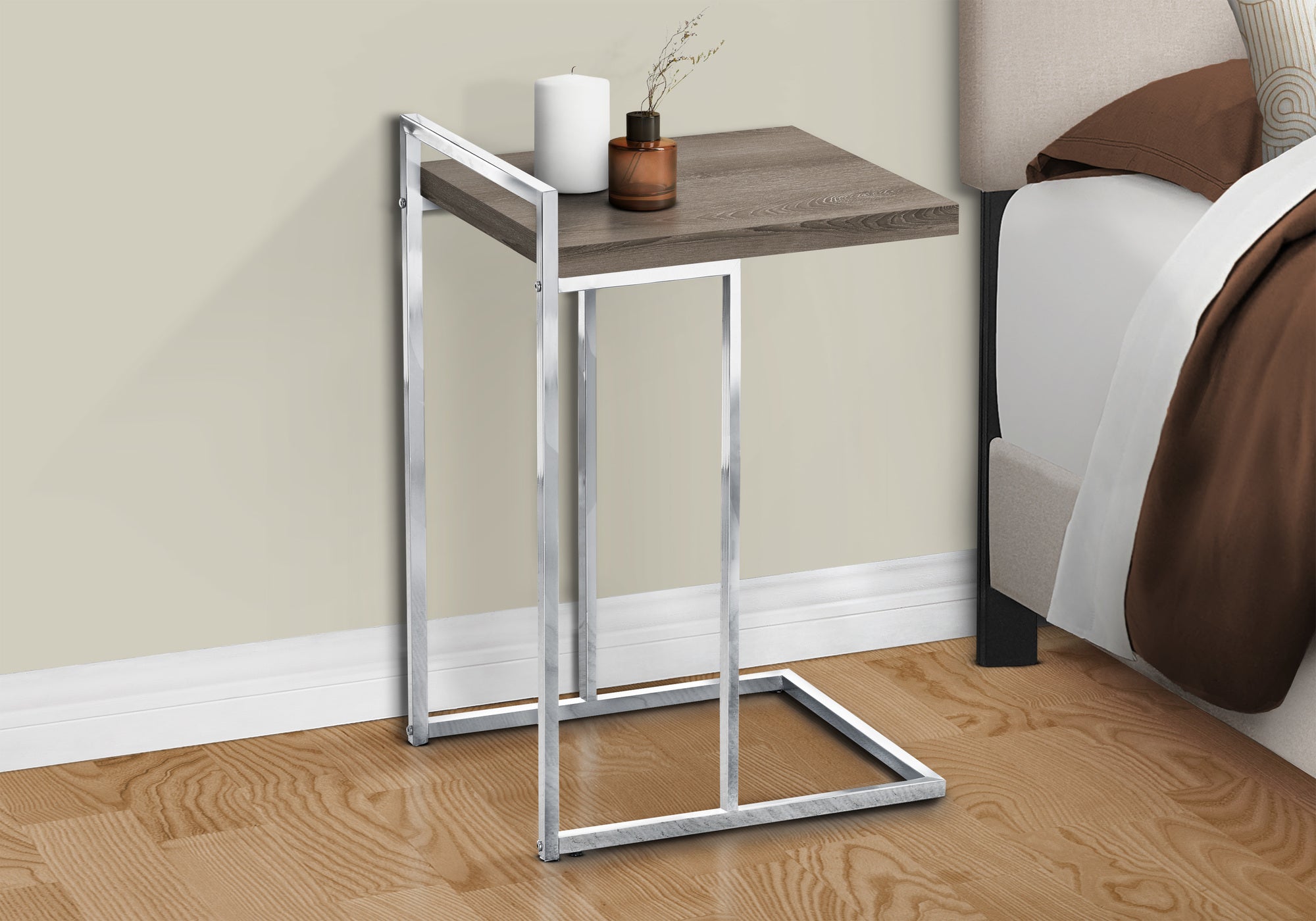 ACCENT TABLE - 25""H / DARK TAUPE / CHROME METAL