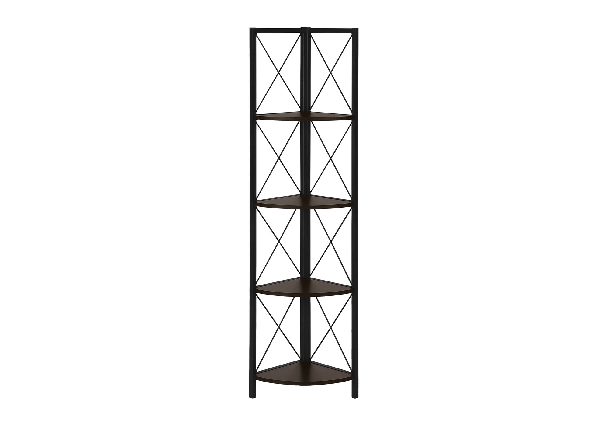 BOOKCASE - 60""H / ESPRESSO / BLACK METAL CORNER ETAGERE