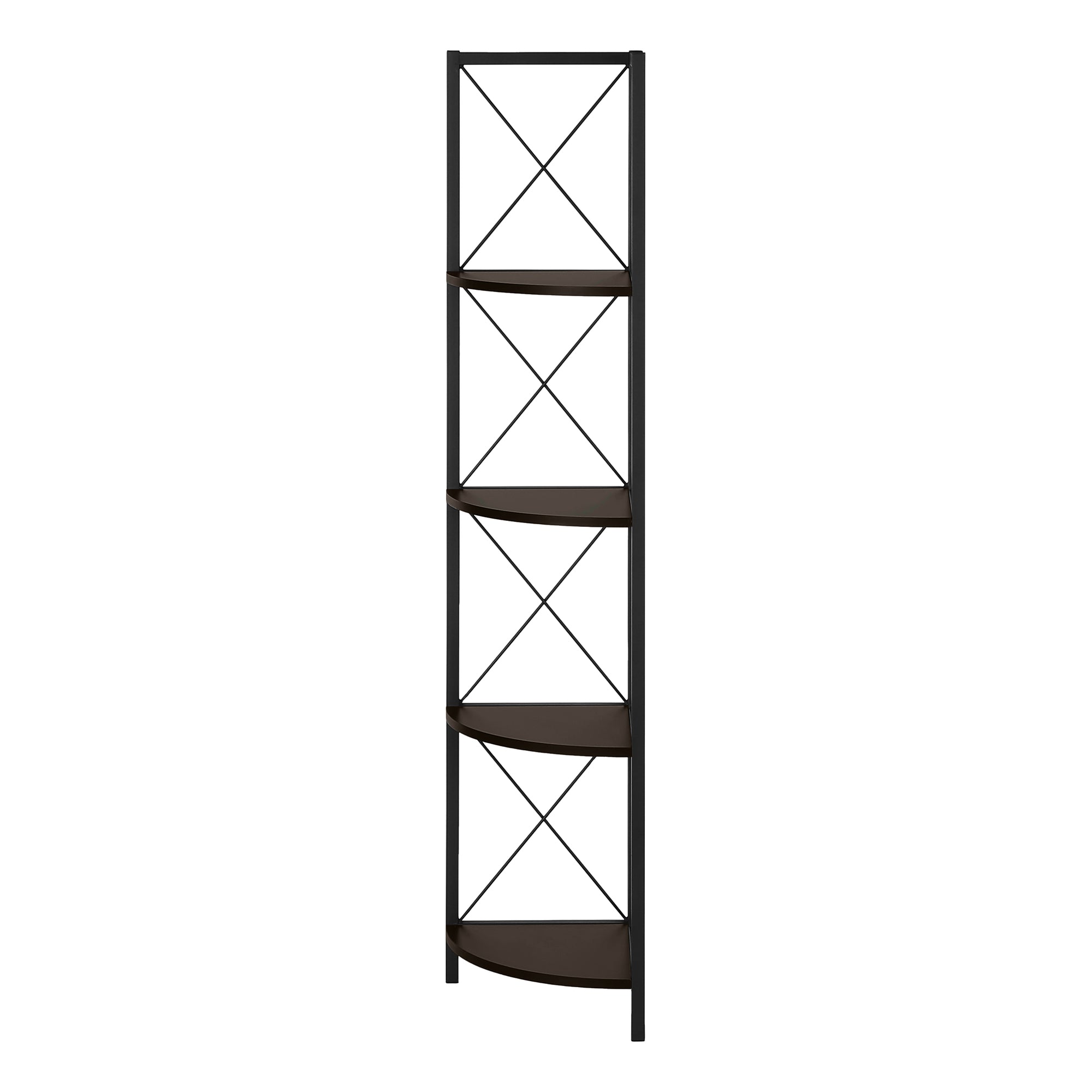BOOKCASE - 60""H / ESPRESSO / BLACK METAL CORNER ETAGERE