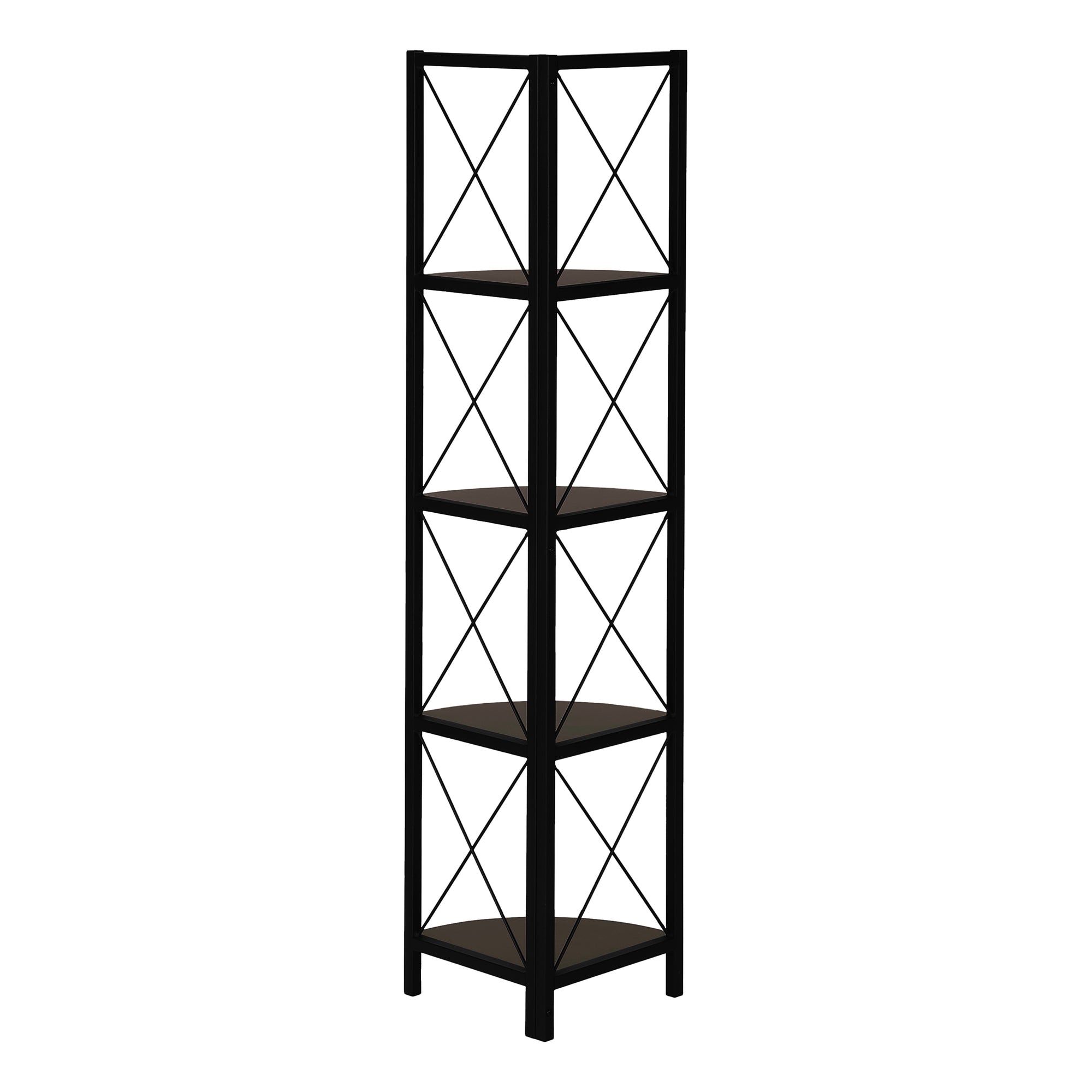 BOOKCASE - 60""H / ESPRESSO / BLACK METAL CORNER ETAGERE