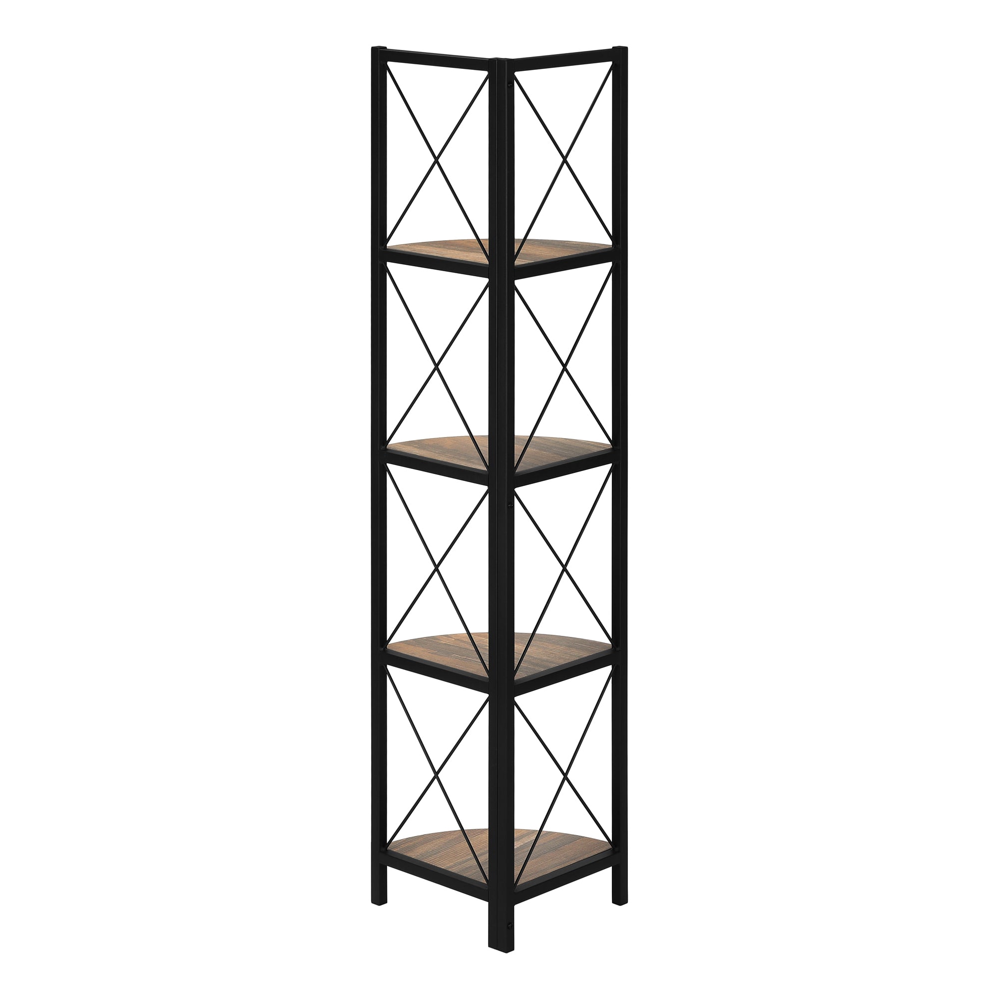 BOOKCASE - 60""H / BROWN RECLAIMED / BLACK METAL CORNER