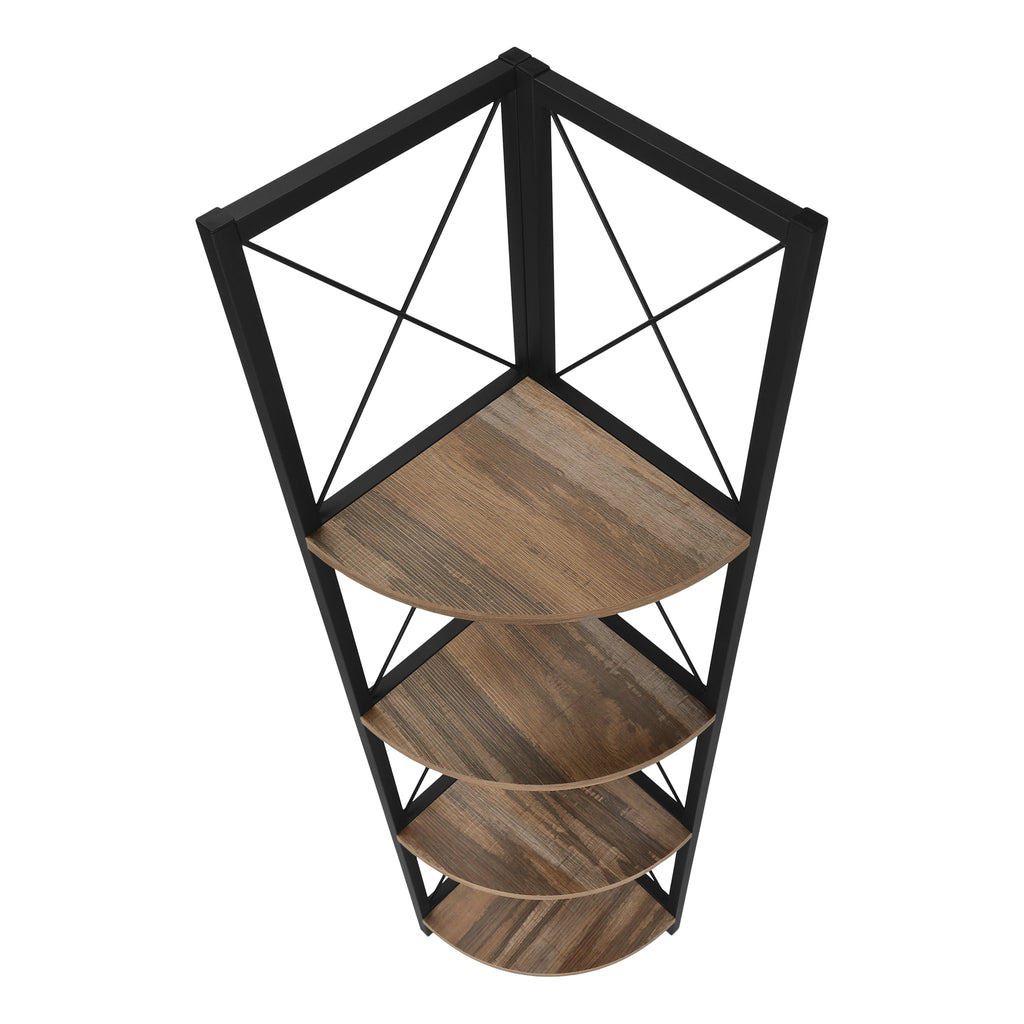 BOOKCASE - 60""H / BROWN RECLAIMED / BLACK METAL CORNER