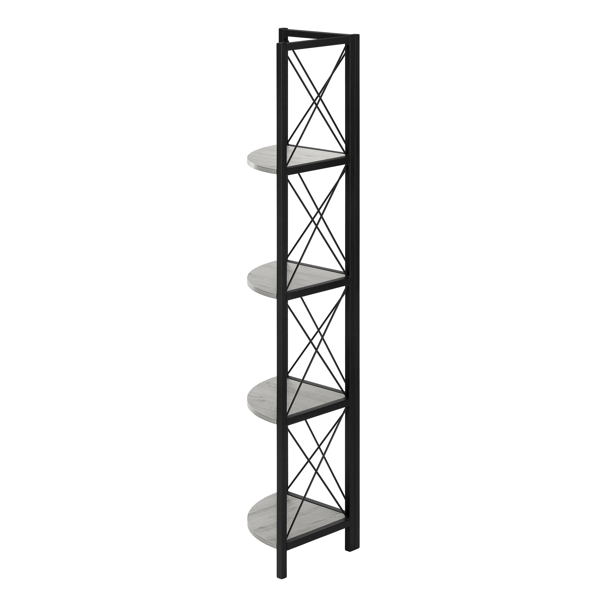 BOOKCASE - 60""H / GREY / BLACK METAL CORNER ETAGERE