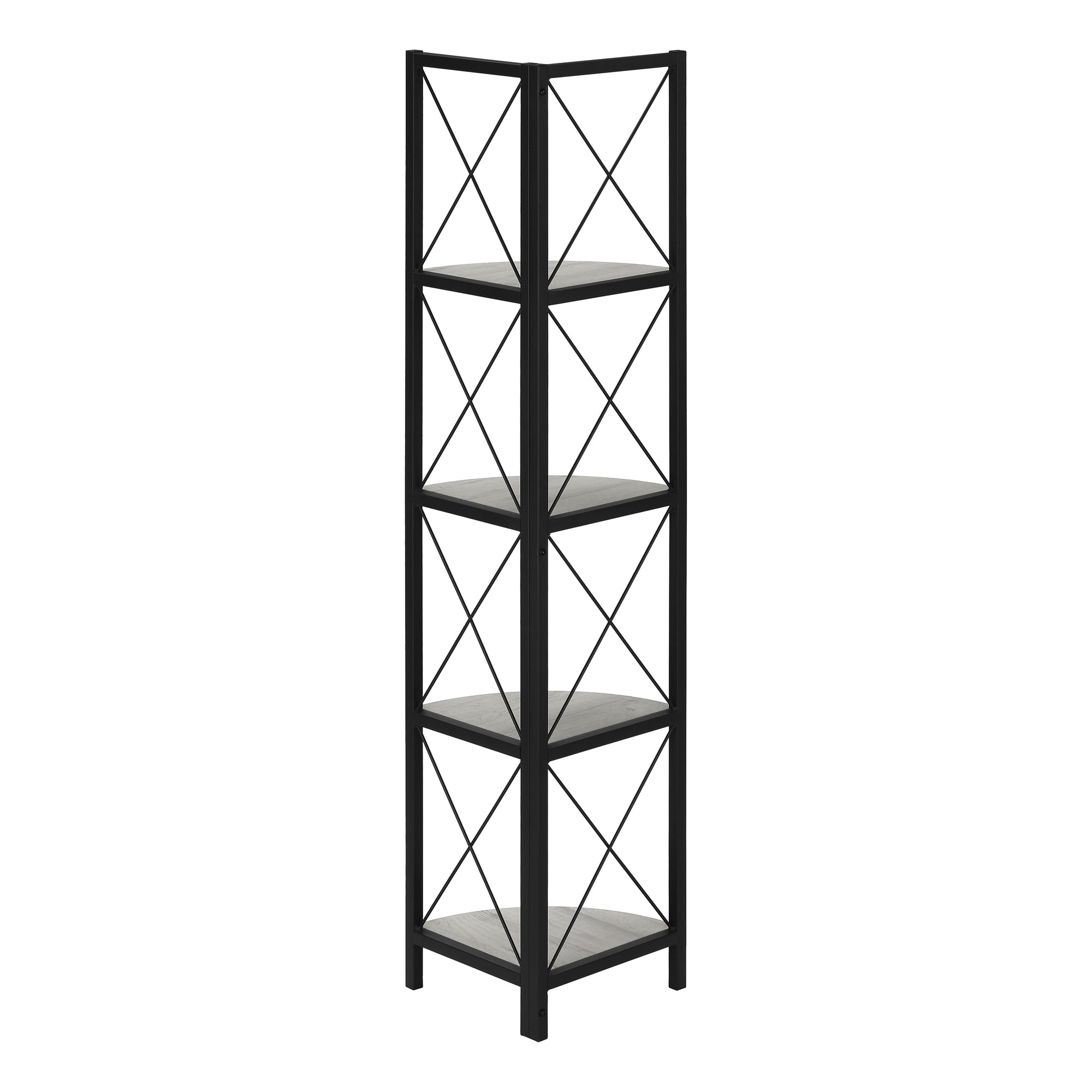 BOOKCASE - 60""H / GREY / BLACK METAL CORNER ETAGERE