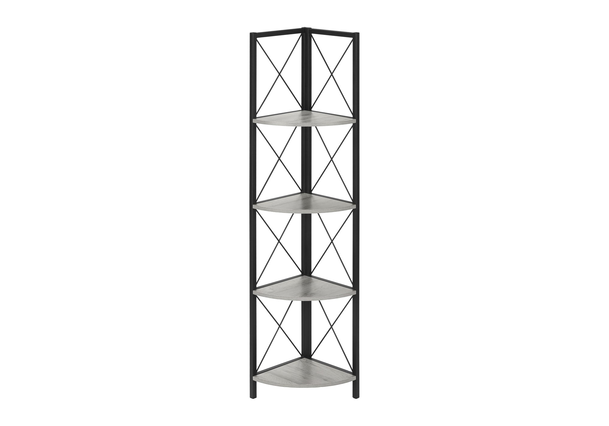 BOOKCASE - 60""H / GREY / BLACK METAL CORNER ETAGERE