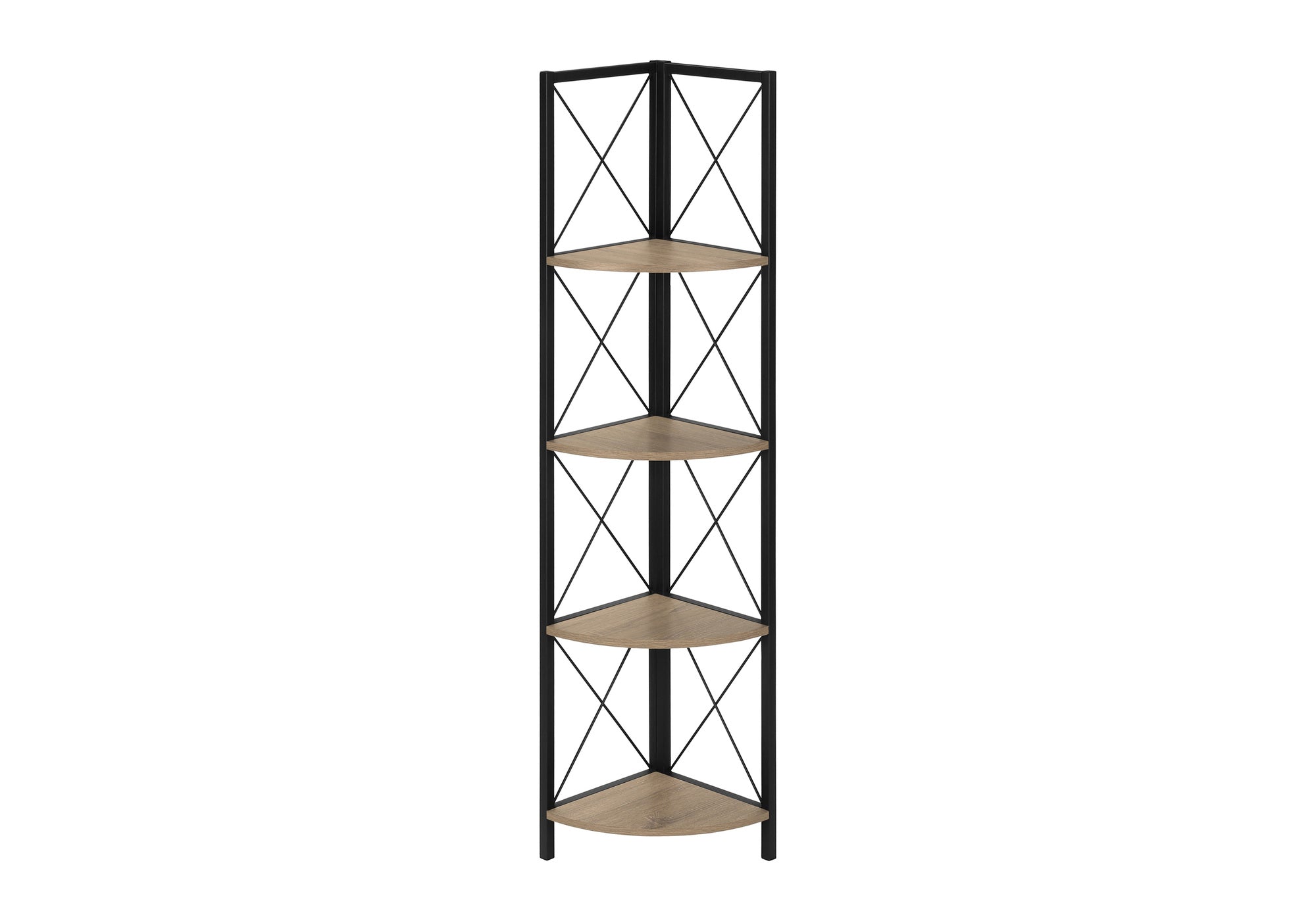 BOOKCASE - 60""H / DARK TAUPE / BLACK METAL CORNER ETAGERE