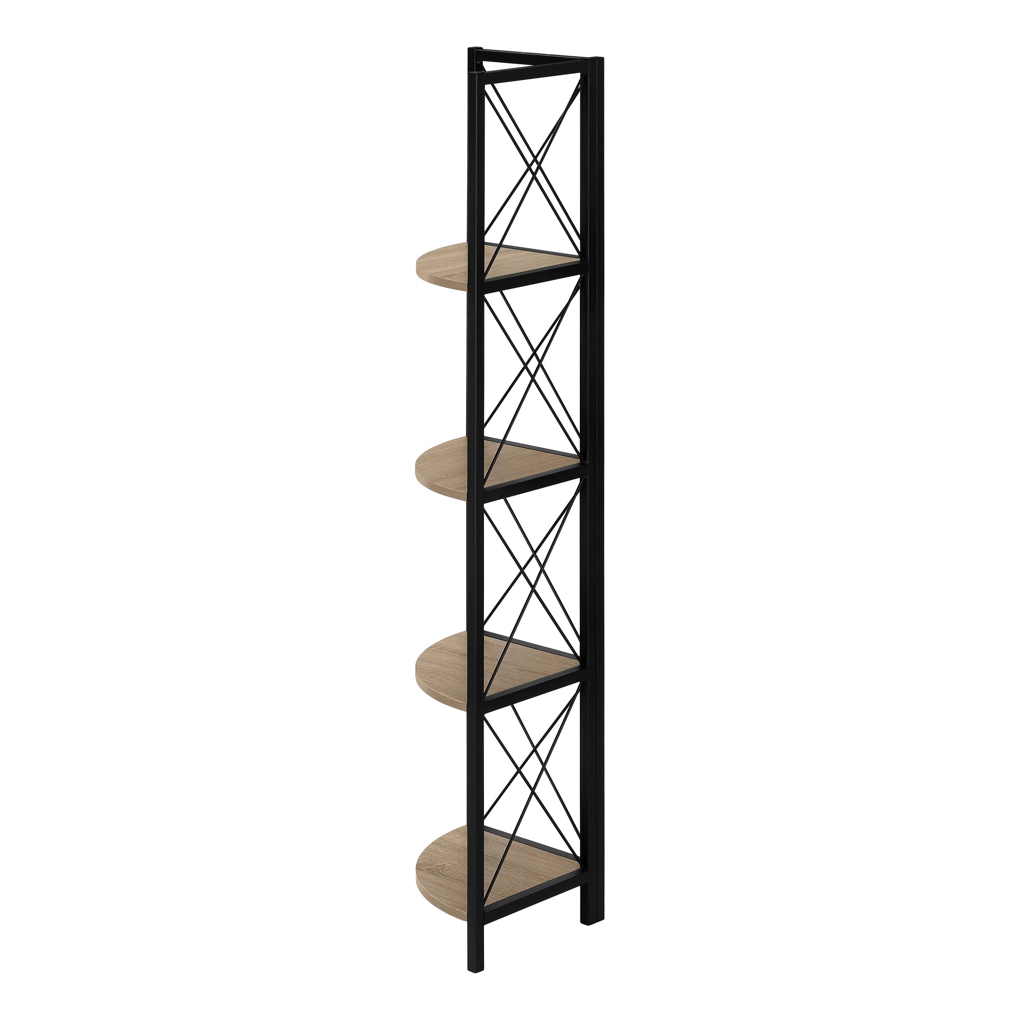 BOOKCASE - 60""H / DARK TAUPE / BLACK METAL CORNER ETAGERE