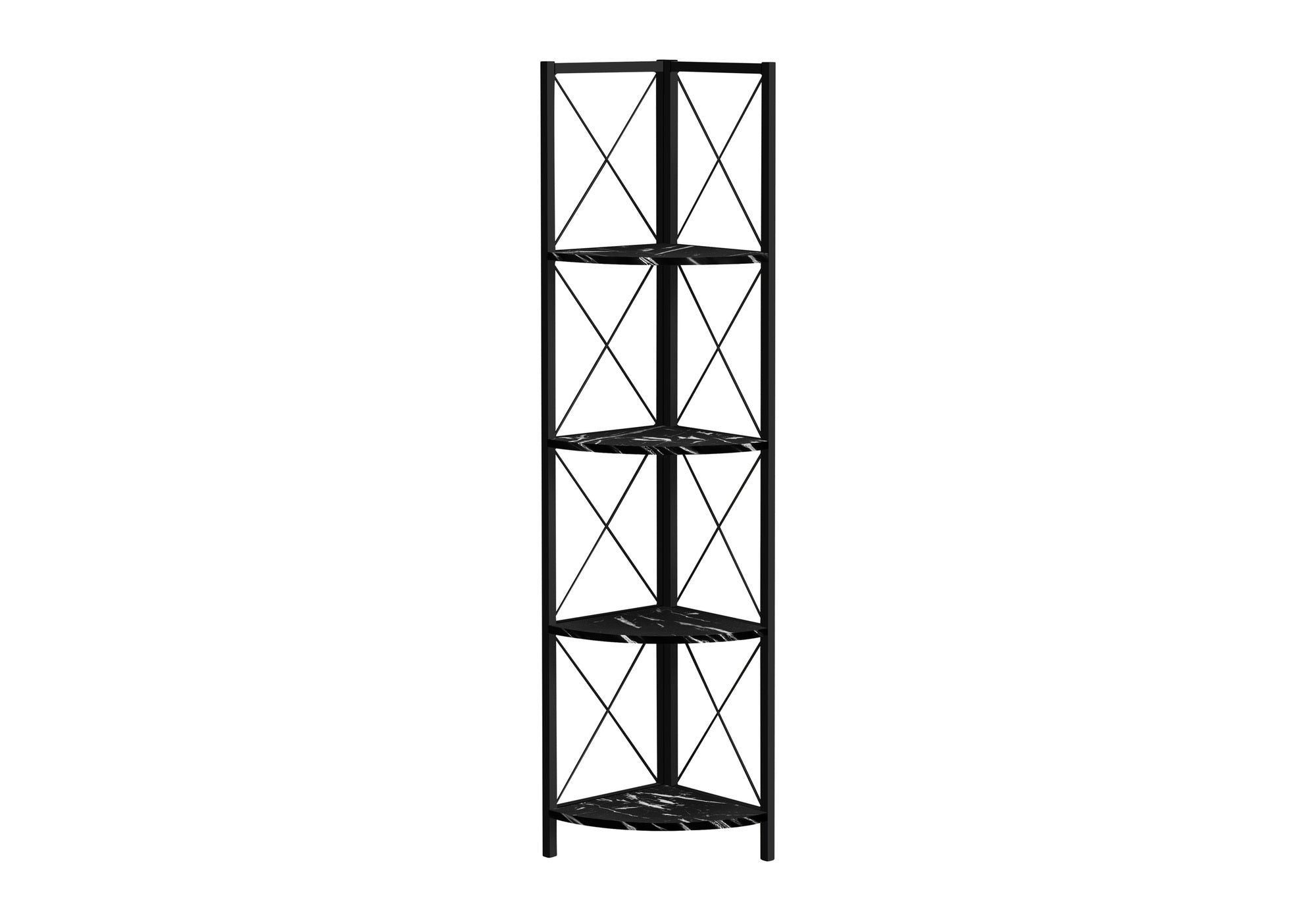 BOOKCASE - 60""H / BLACK MARBLE / BLACK METAL CORNER