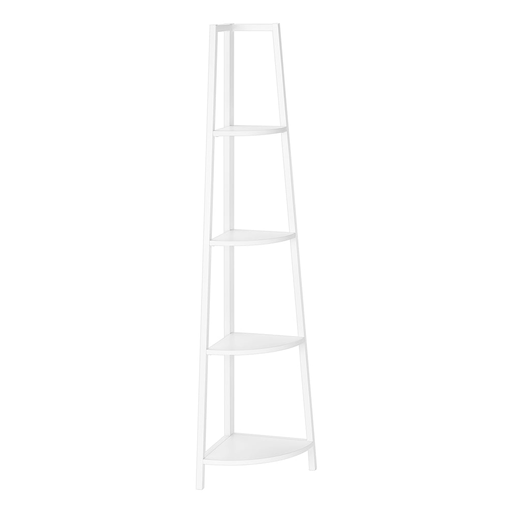 BOOKCASE - 60""H / WHITE / WHITE METAL CORNER ETAGERE