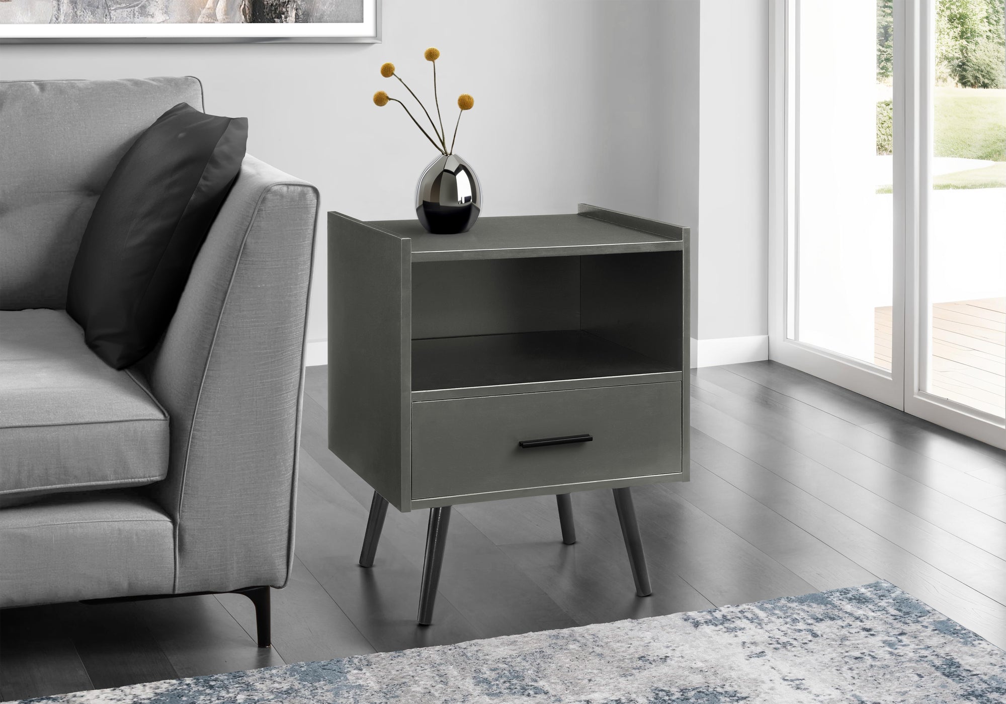 ACCENT TABLE - 24""H / GREY END TABLE WITH 1 DRAWER