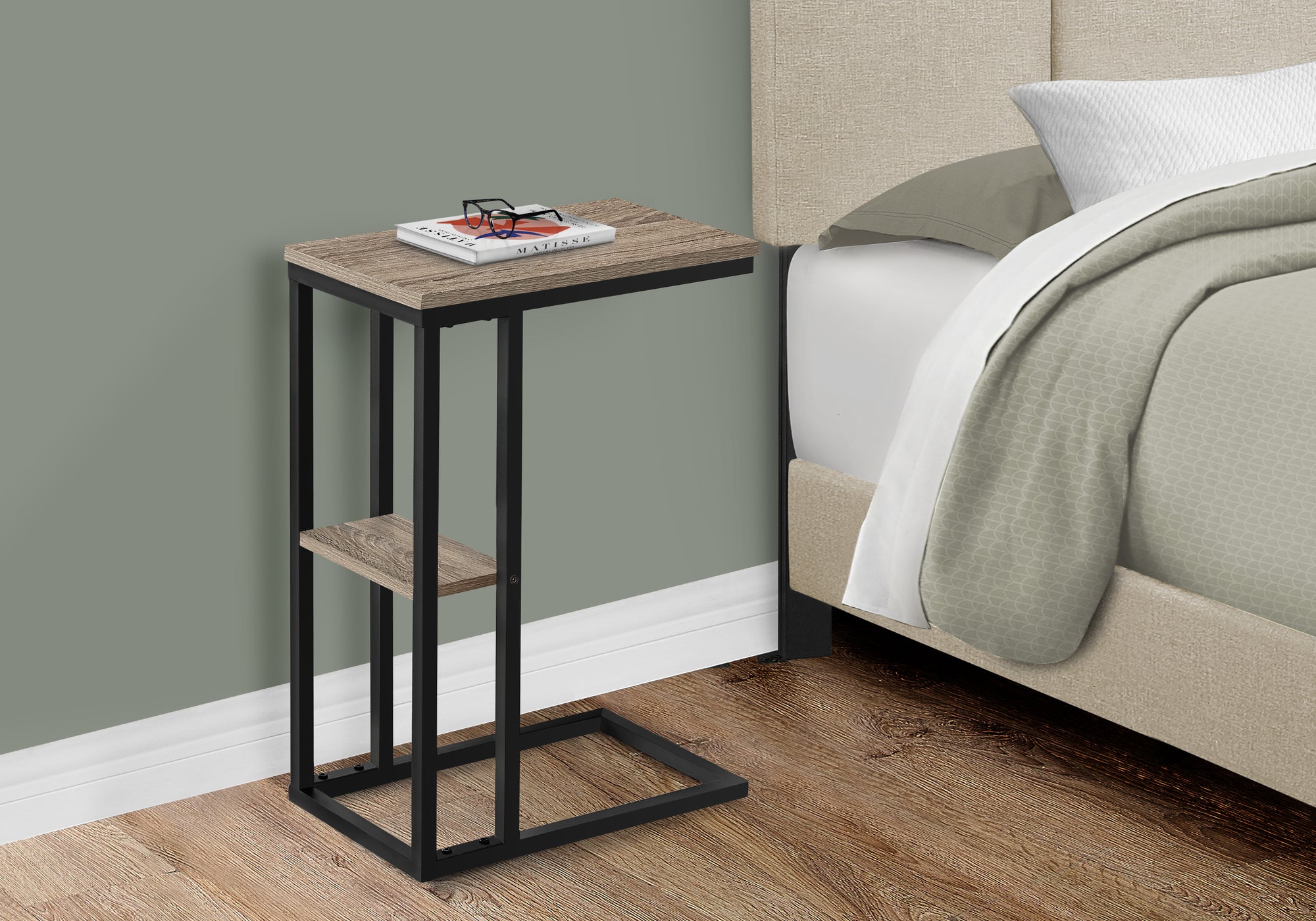 ACCENT TABLE - 25""H / DARK TAUPE / BLACK METAL