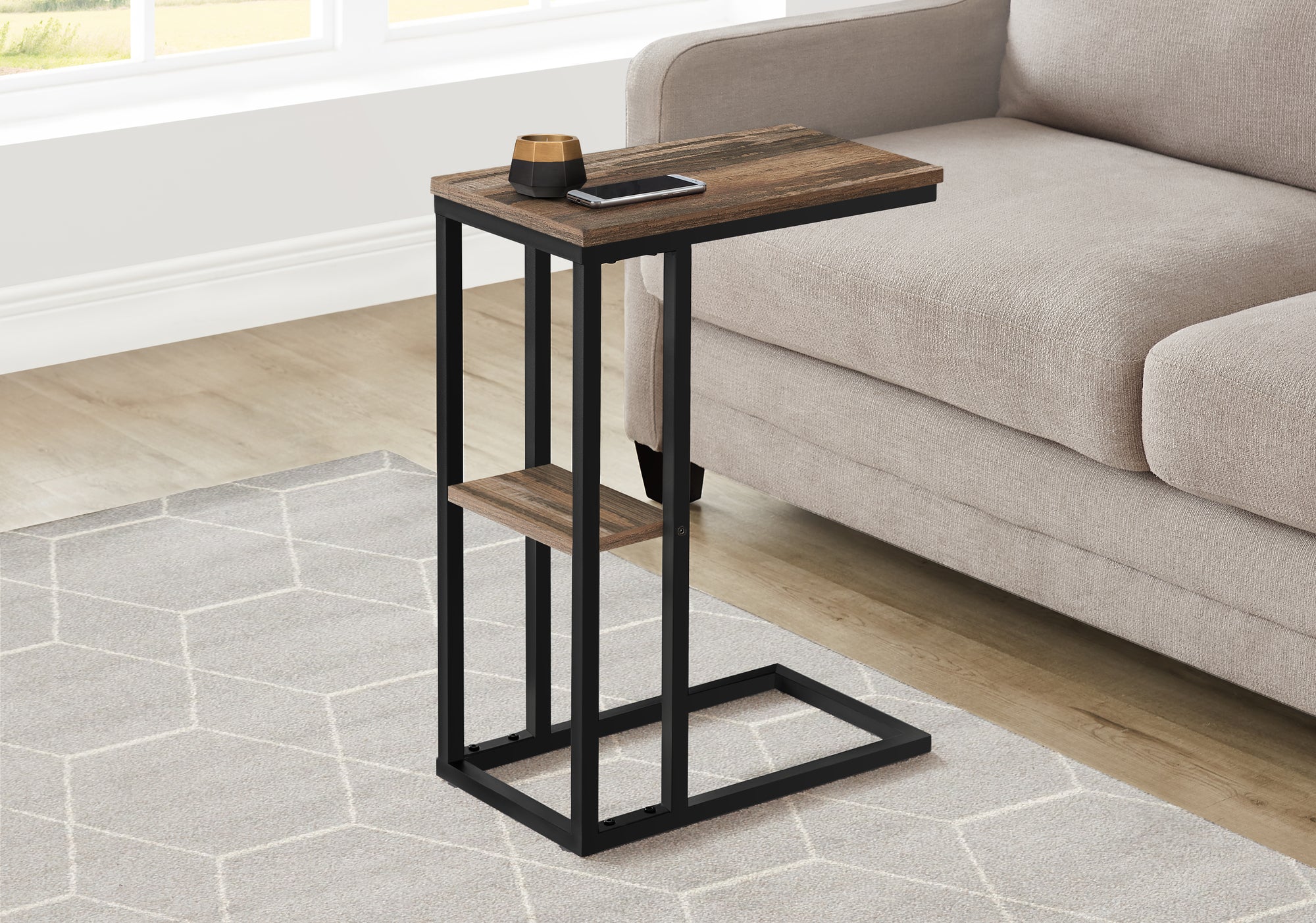 ACCENT TABLE - 25""H / BROWN RECLAIMED-LOOK / BLACK METAL