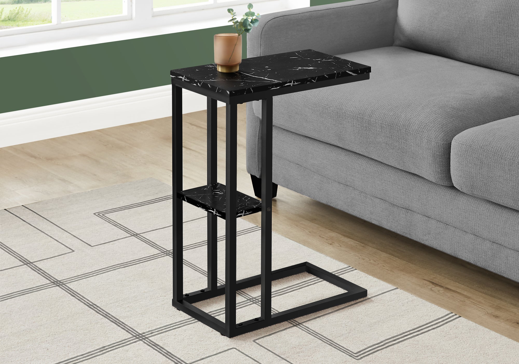 ACCENT TABLE - 25""H / BLACK MARBLE / BLACK METAL