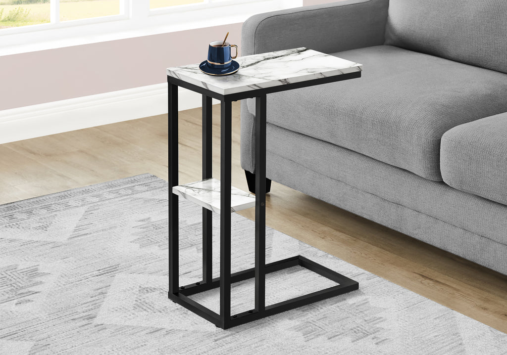 ACCENT TABLE - 25""H / WHITE MARBLE / BLACK METAL