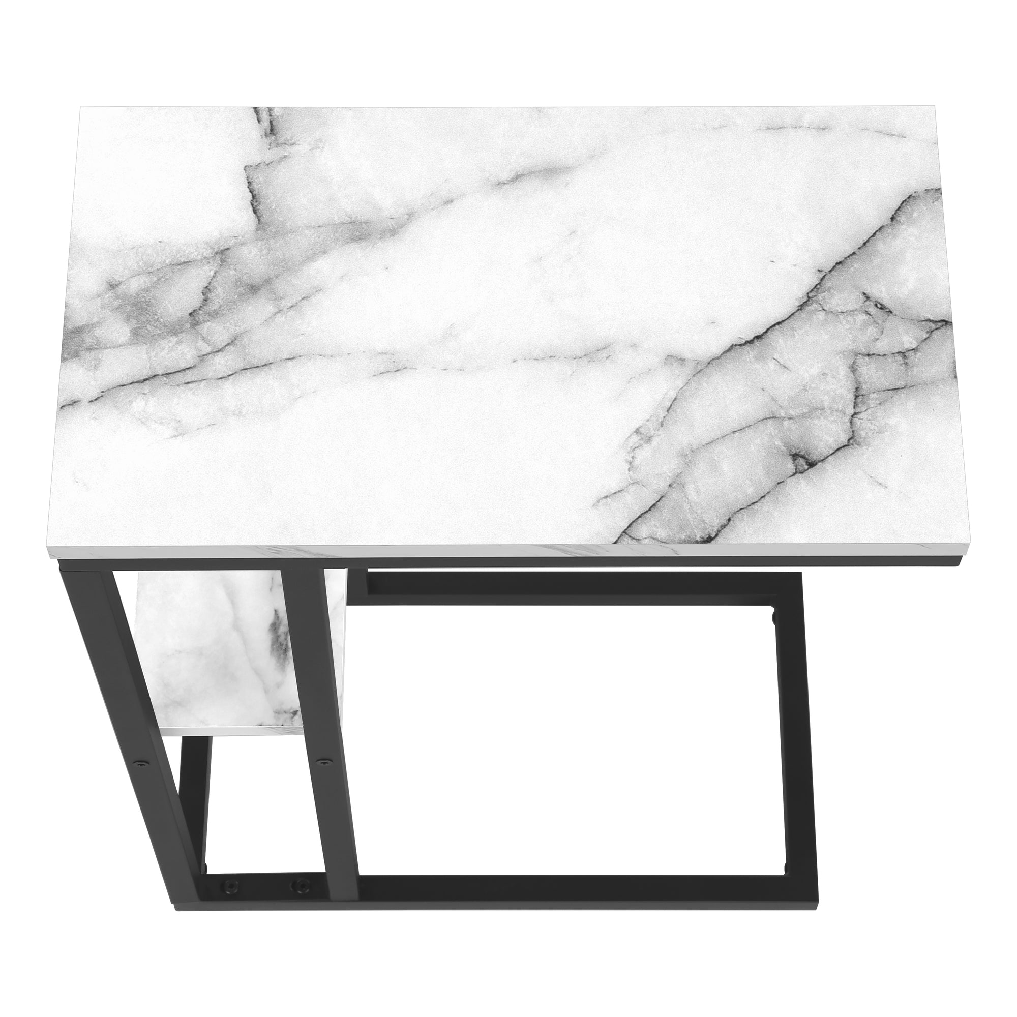 ACCENT TABLE - 25""H / WHITE MARBLE / BLACK METAL