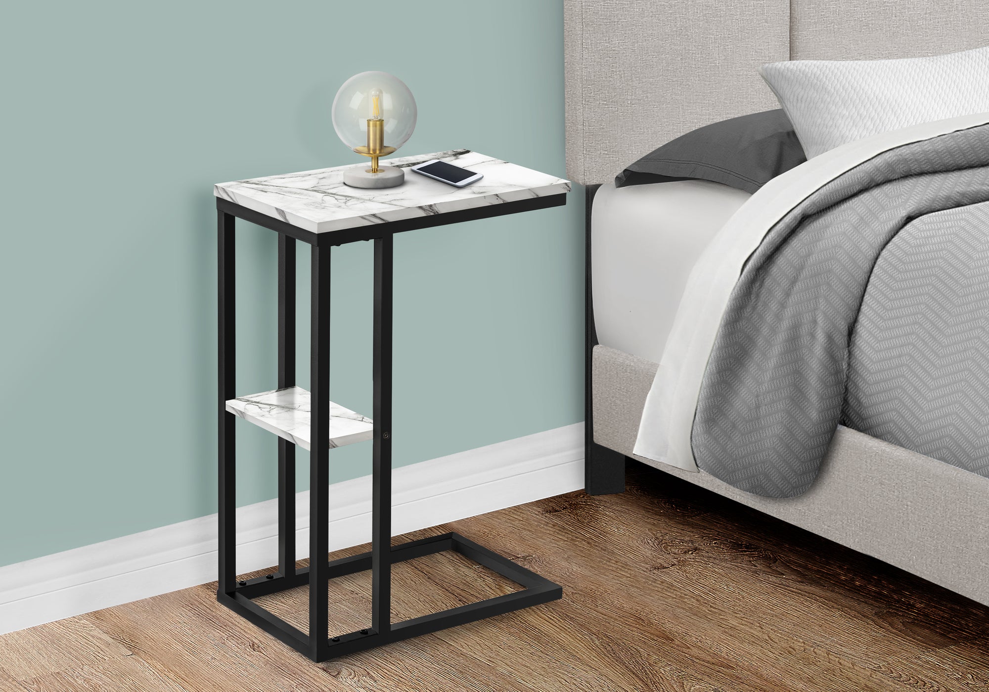 ACCENT TABLE - 25""H / WHITE MARBLE / BLACK METAL
