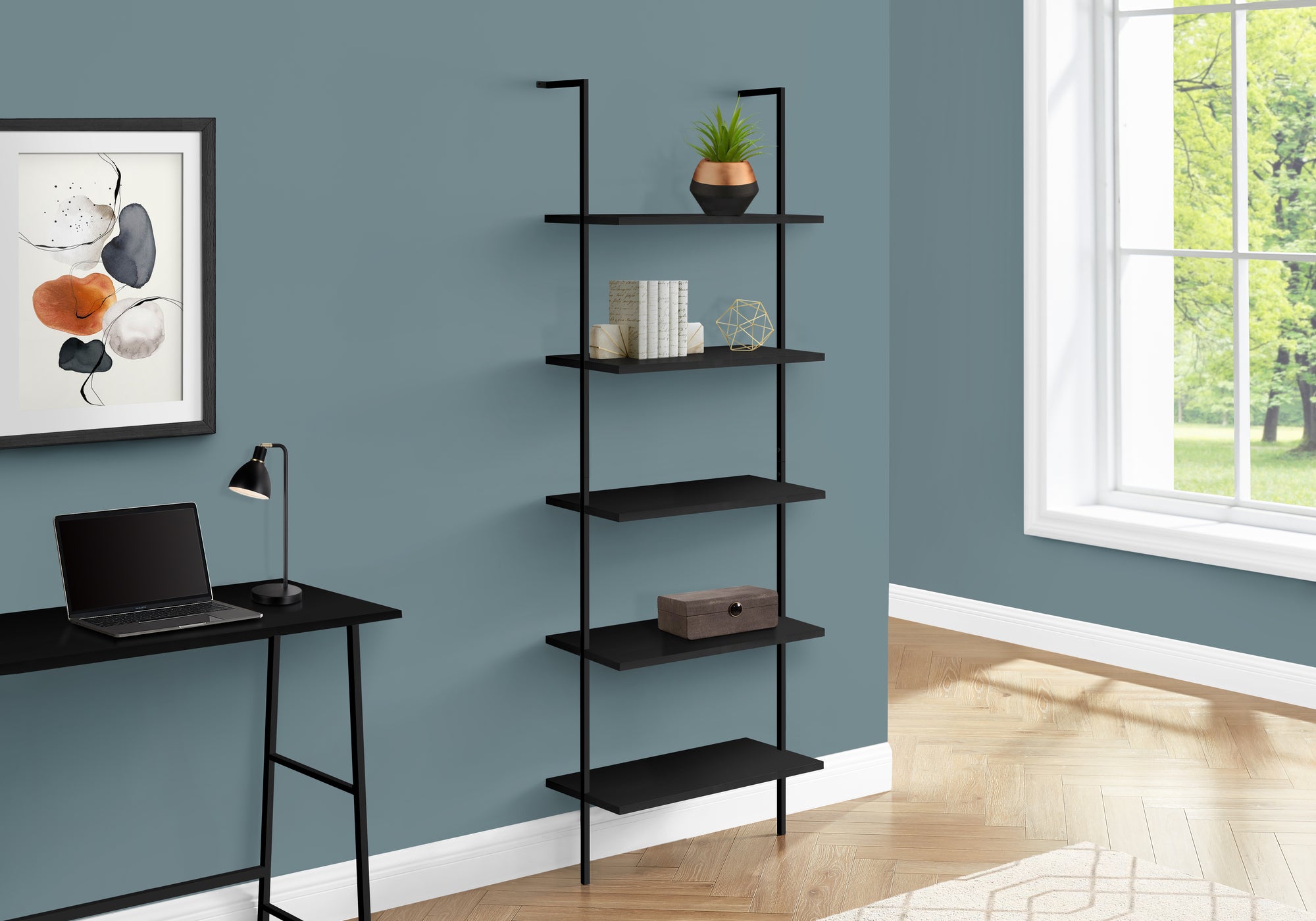 BOOKCASE - 72""H LADDER BLACK / BLACK METAL