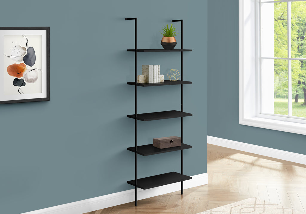 BOOKCASE - 72""H LADDER BLACK / BLACK METAL