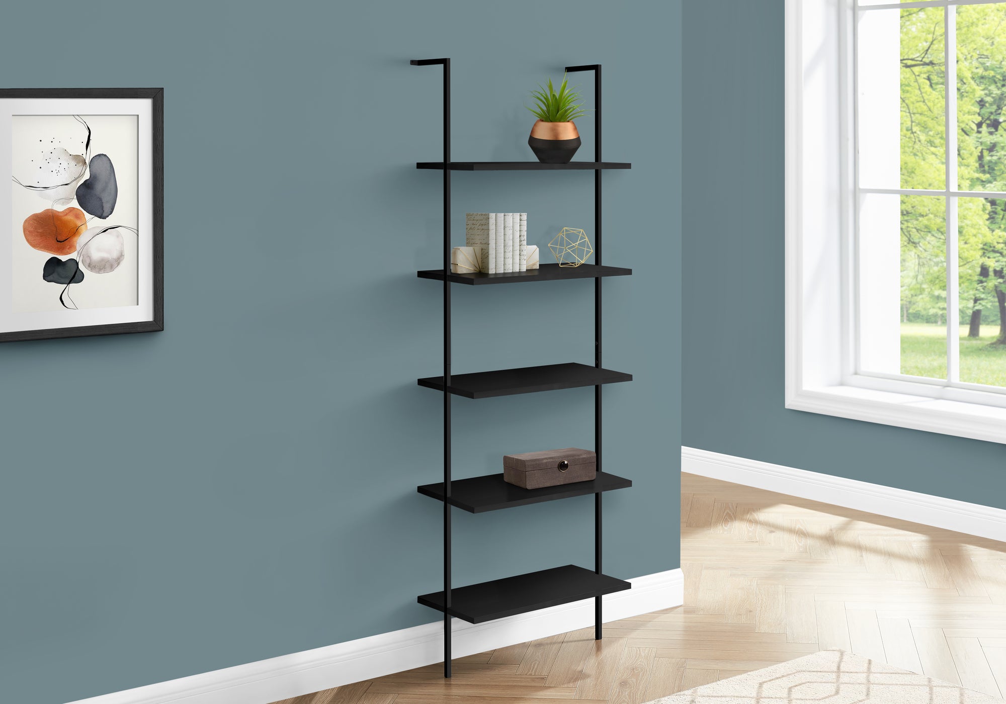 BOOKCASE - 72""H LADDER BLACK / BLACK METAL