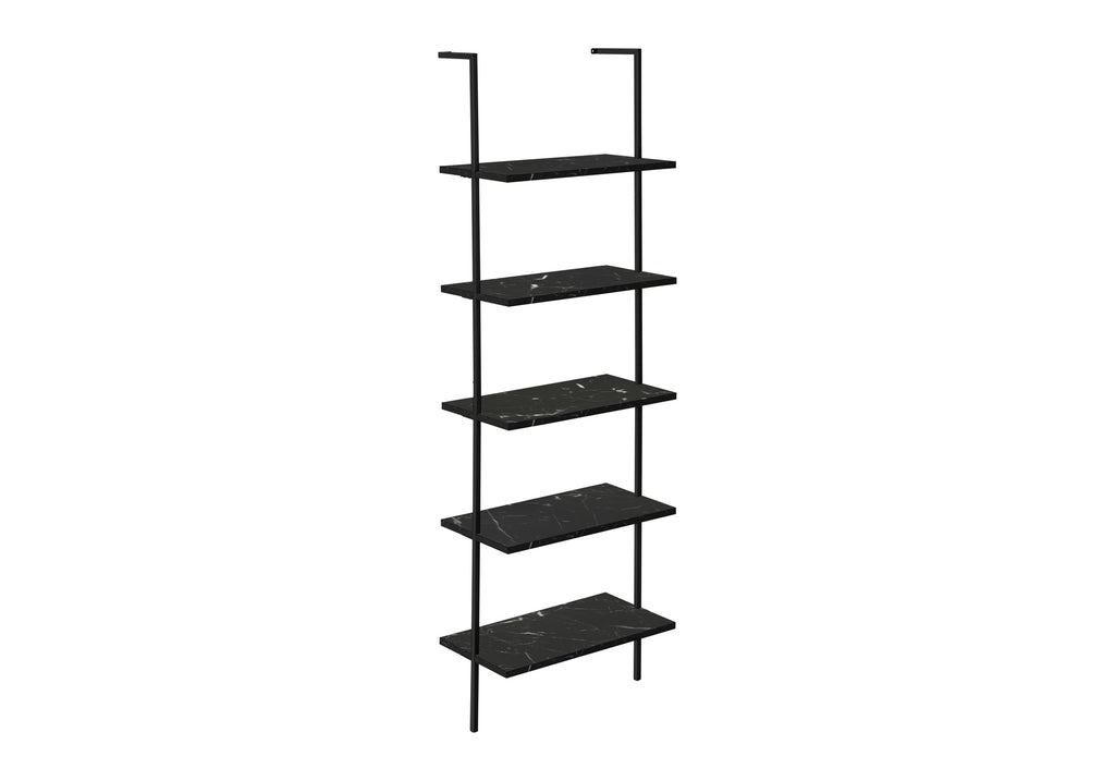 BOOKCASE - 72""H LADDER BLACK MARBLE / BLACK METAL