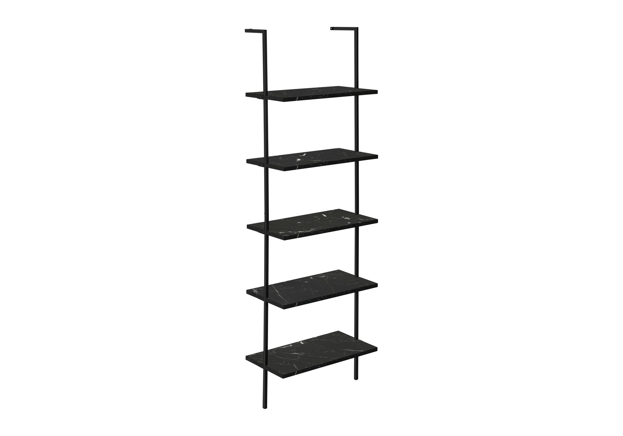BOOKCASE - 72""H LADDER BLACK MARBLE / BLACK METAL