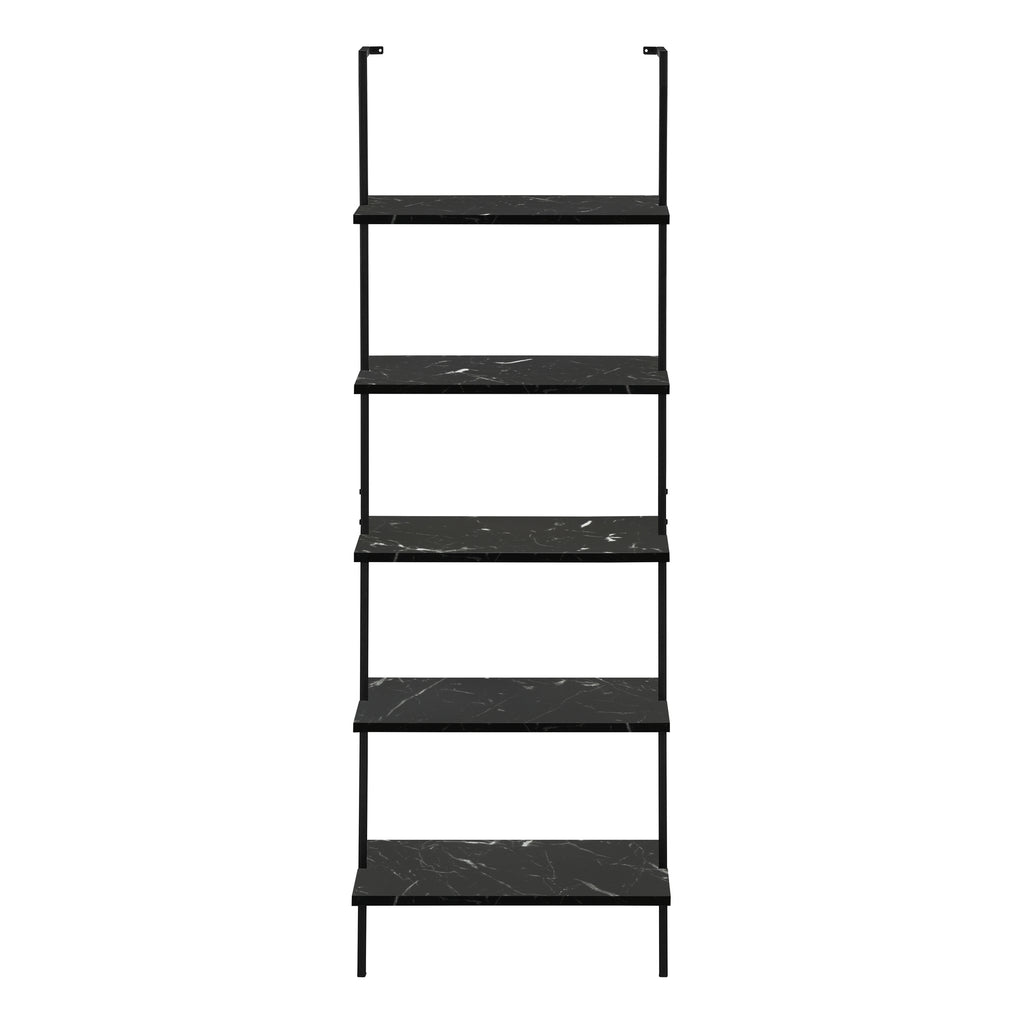 BOOKCASE - 72""H LADDER BLACK MARBLE / BLACK METAL