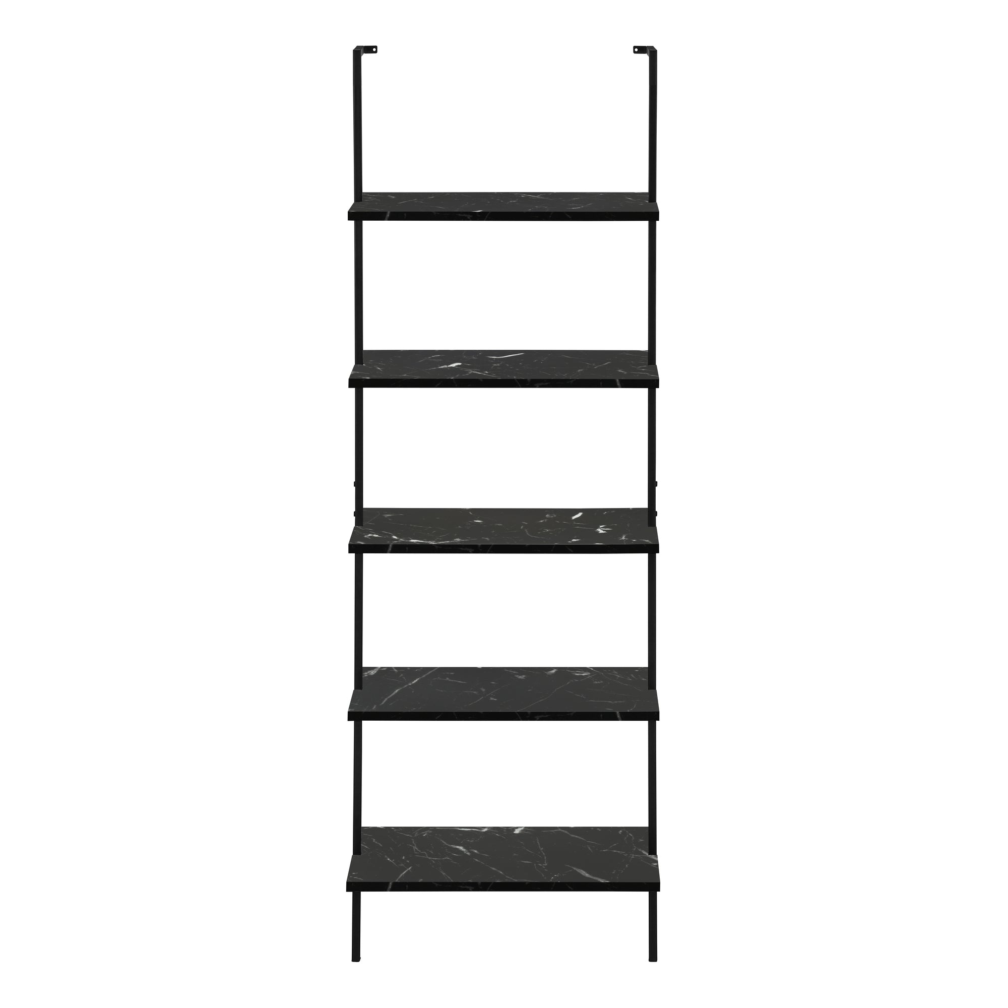 BOOKCASE - 72""H LADDER BLACK MARBLE / BLACK METAL