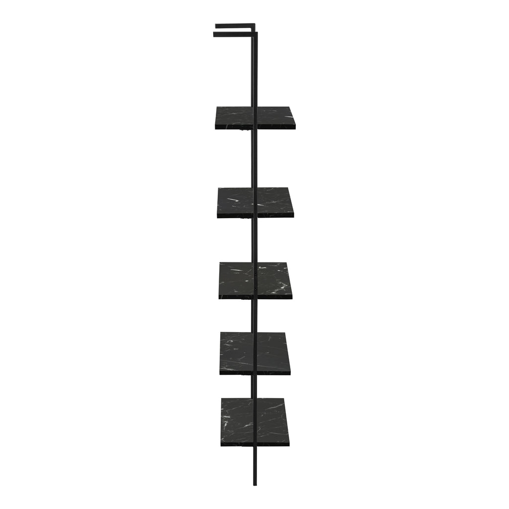 BOOKCASE - 72""H LADDER BLACK MARBLE / BLACK METAL