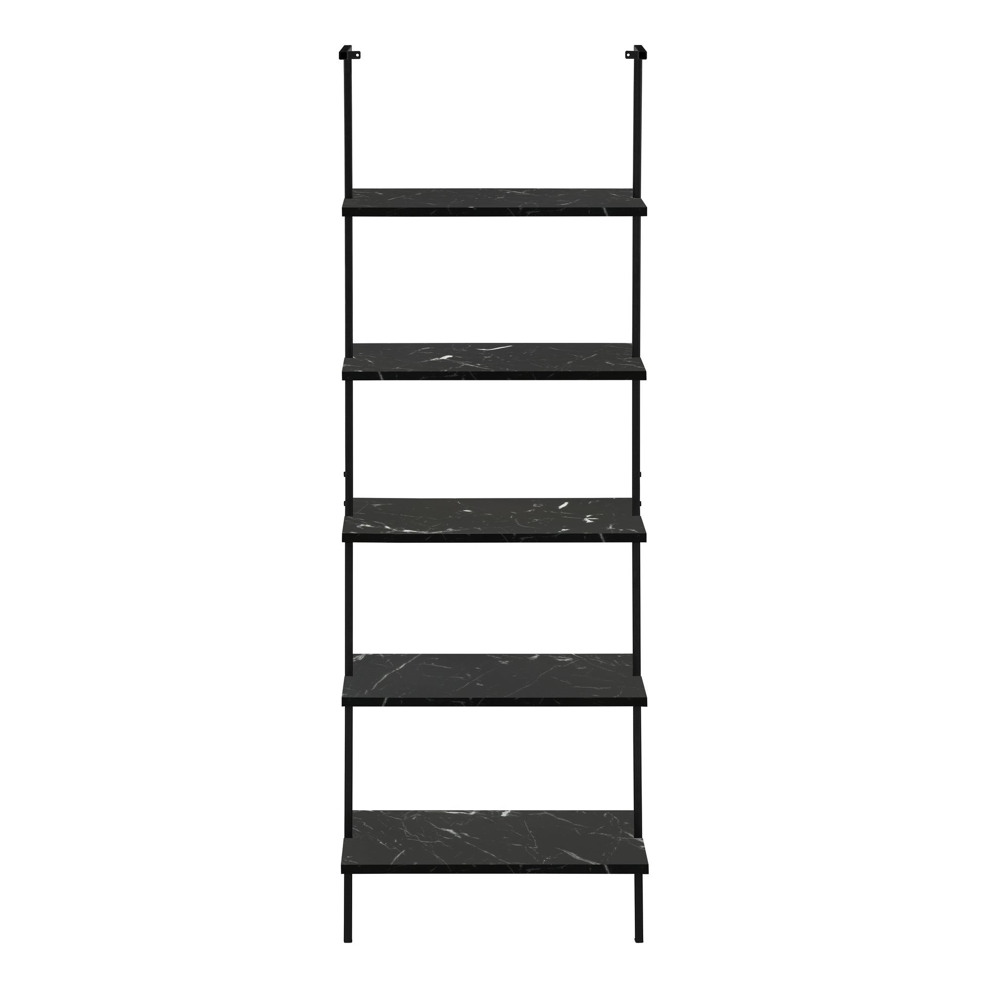 BOOKCASE - 72""H LADDER BLACK MARBLE / BLACK METAL