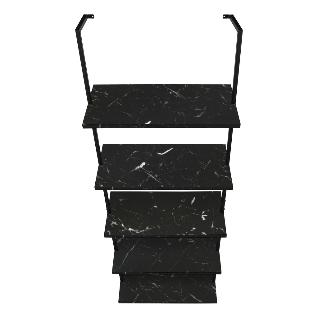 BOOKCASE - 72""H LADDER BLACK MARBLE / BLACK METAL