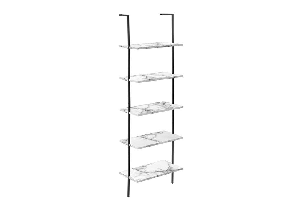 BOOKCASE - 72""H LADDER WHITE MARBLE / BLACK METAL