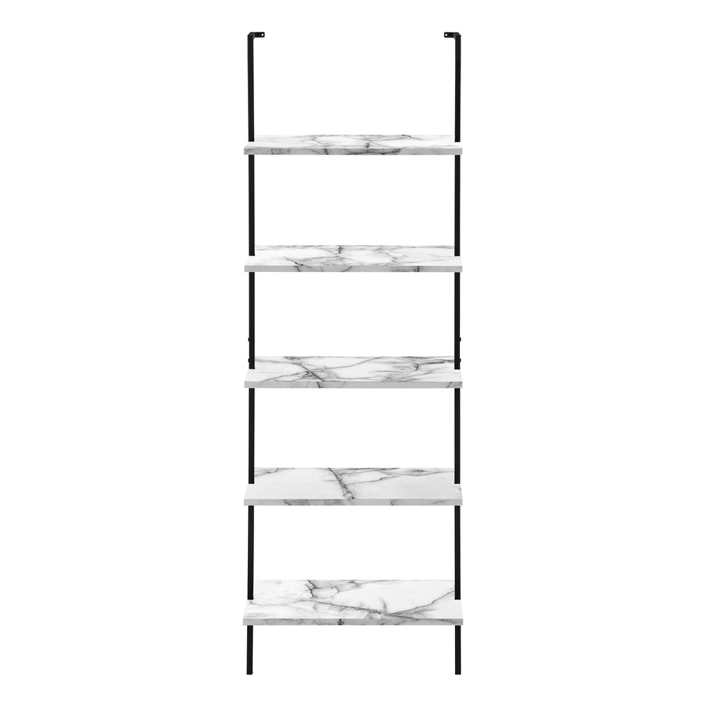 BOOKCASE - 72""H LADDER WHITE MARBLE / BLACK METAL