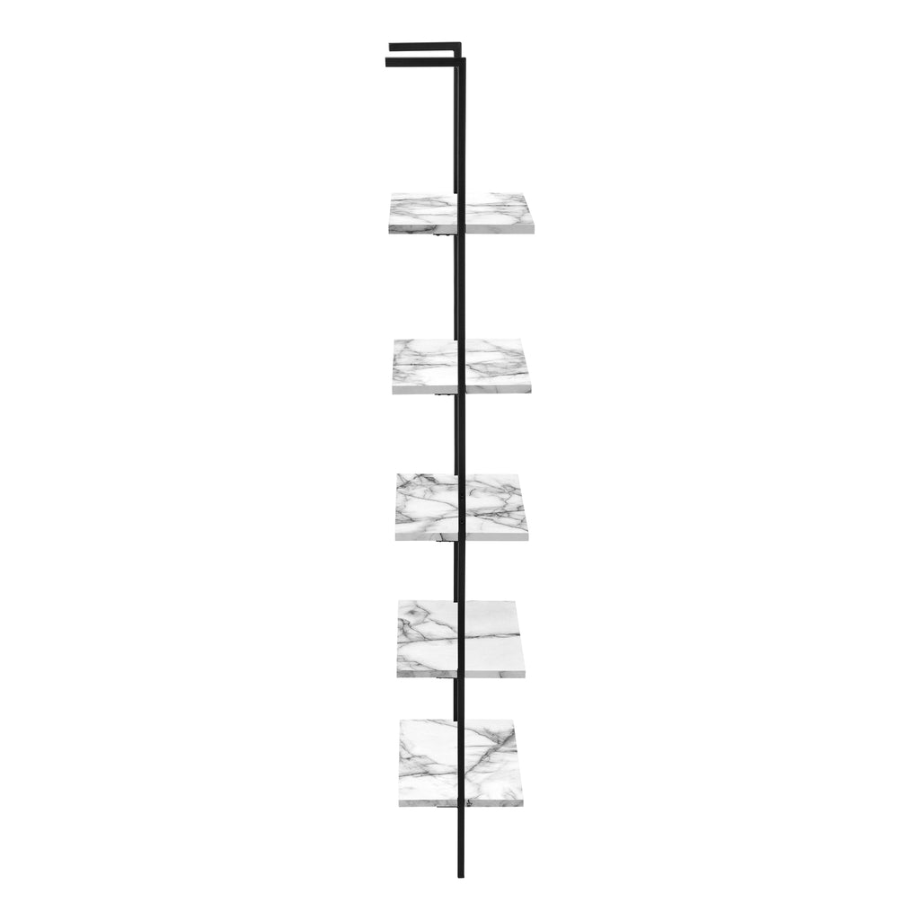 BOOKCASE - 72""H LADDER WHITE MARBLE / BLACK METAL