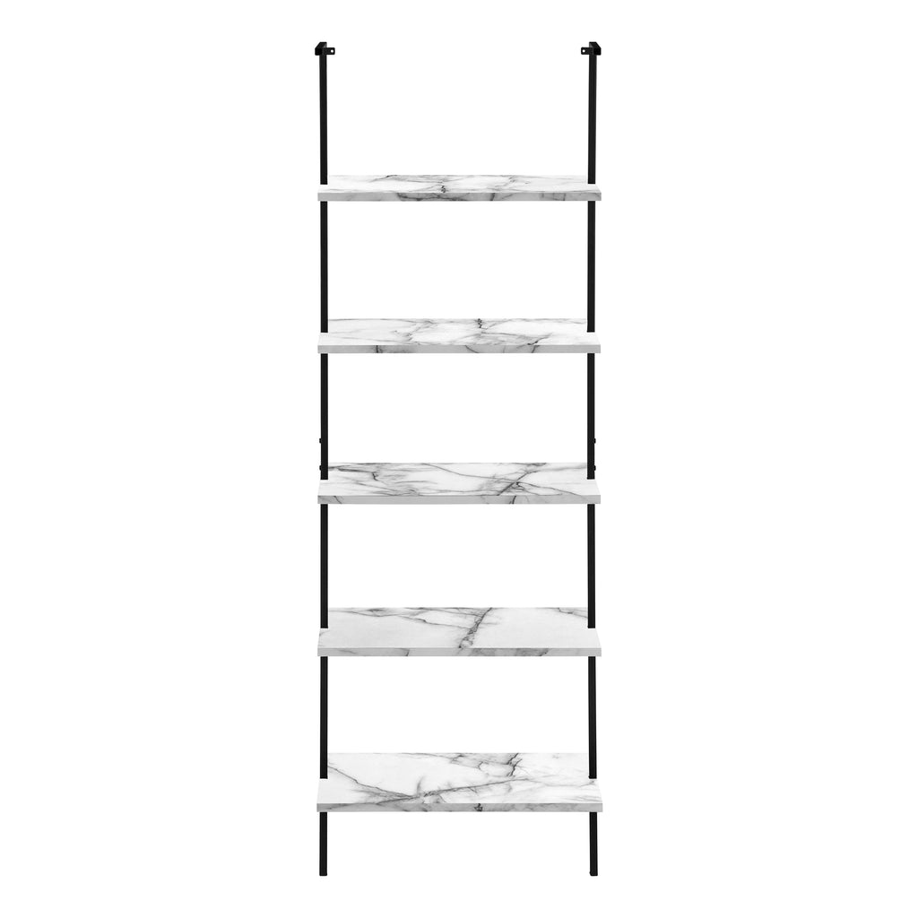 BOOKCASE - 72""H LADDER WHITE MARBLE / BLACK METAL