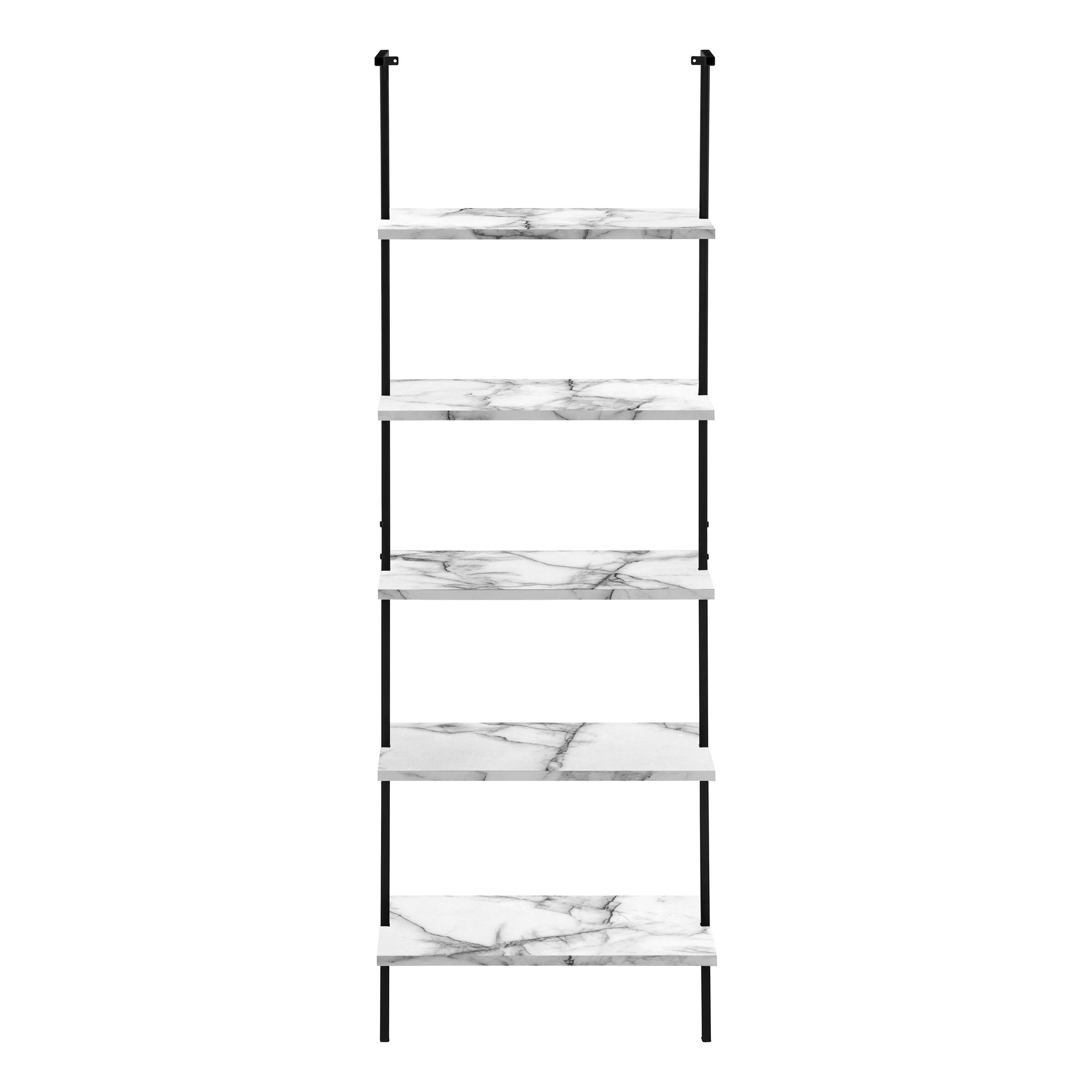 BOOKCASE - 72""H LADDER WHITE MARBLE / BLACK METAL