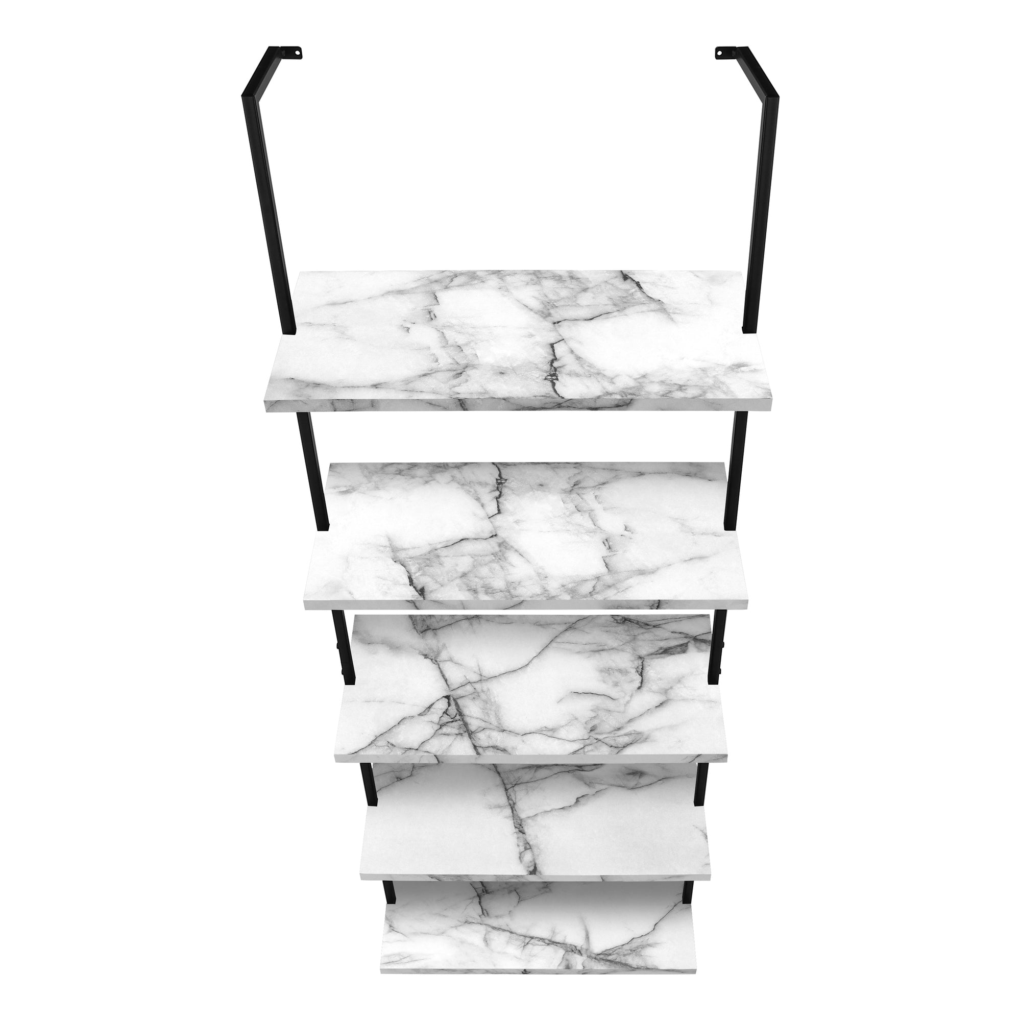 BOOKCASE - 72""H LADDER WHITE MARBLE / BLACK METAL
