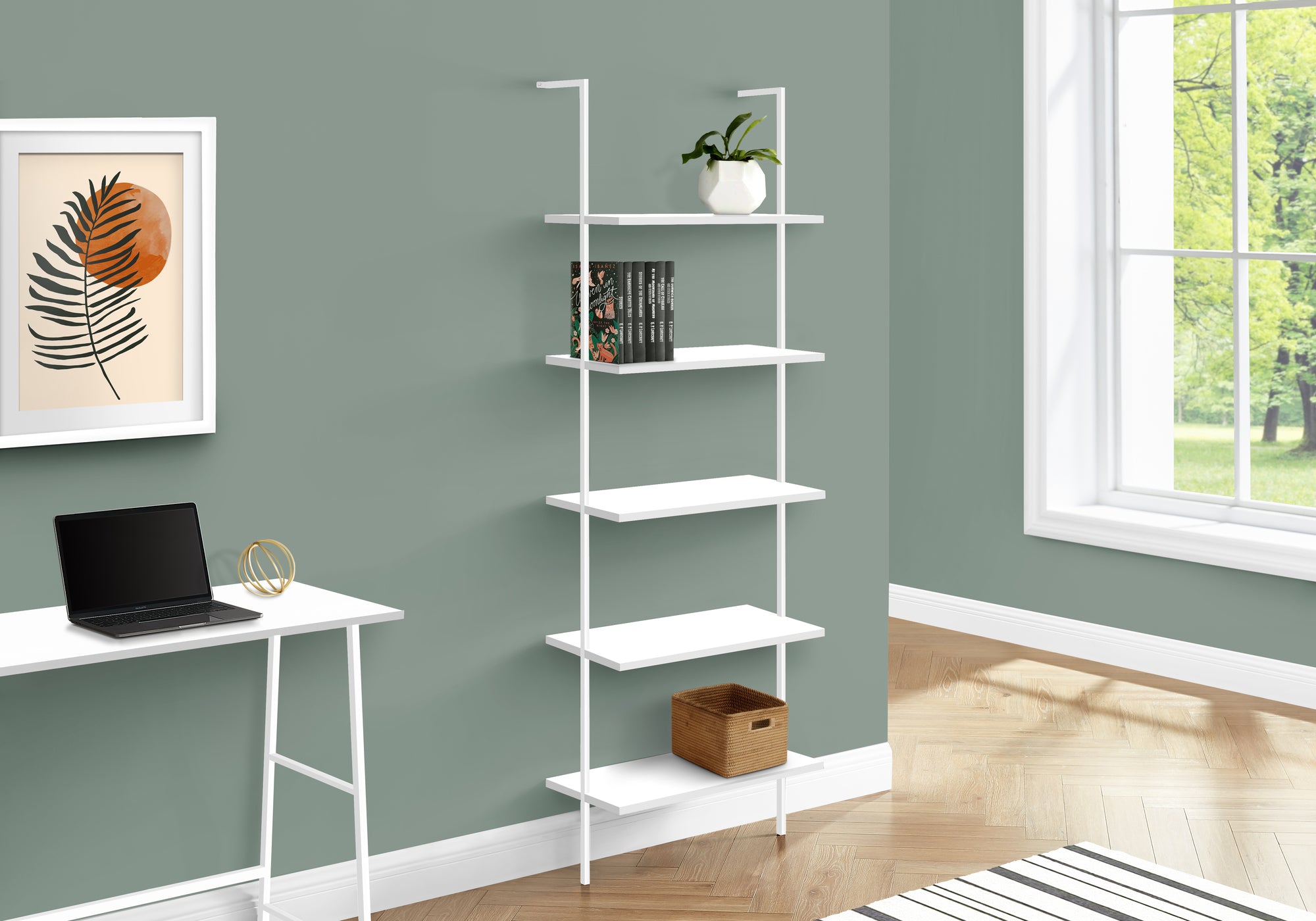 BOOKCASE - 72""H LADDER WHITE / WHITE METAL