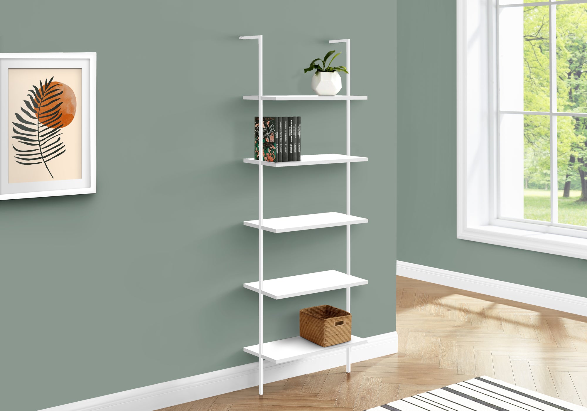BOOKCASE - 72""H LADDER WHITE / WHITE METAL