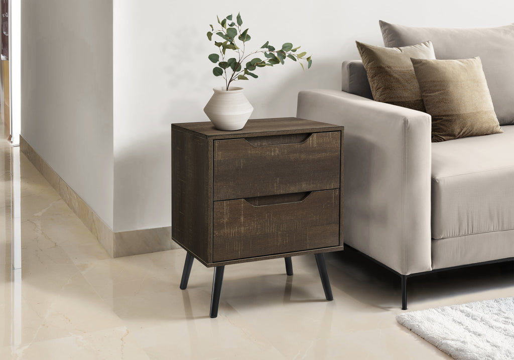 ACCENT TABLE - 24""H / DARK BROWN END TABLE - 2 DRAWERS
