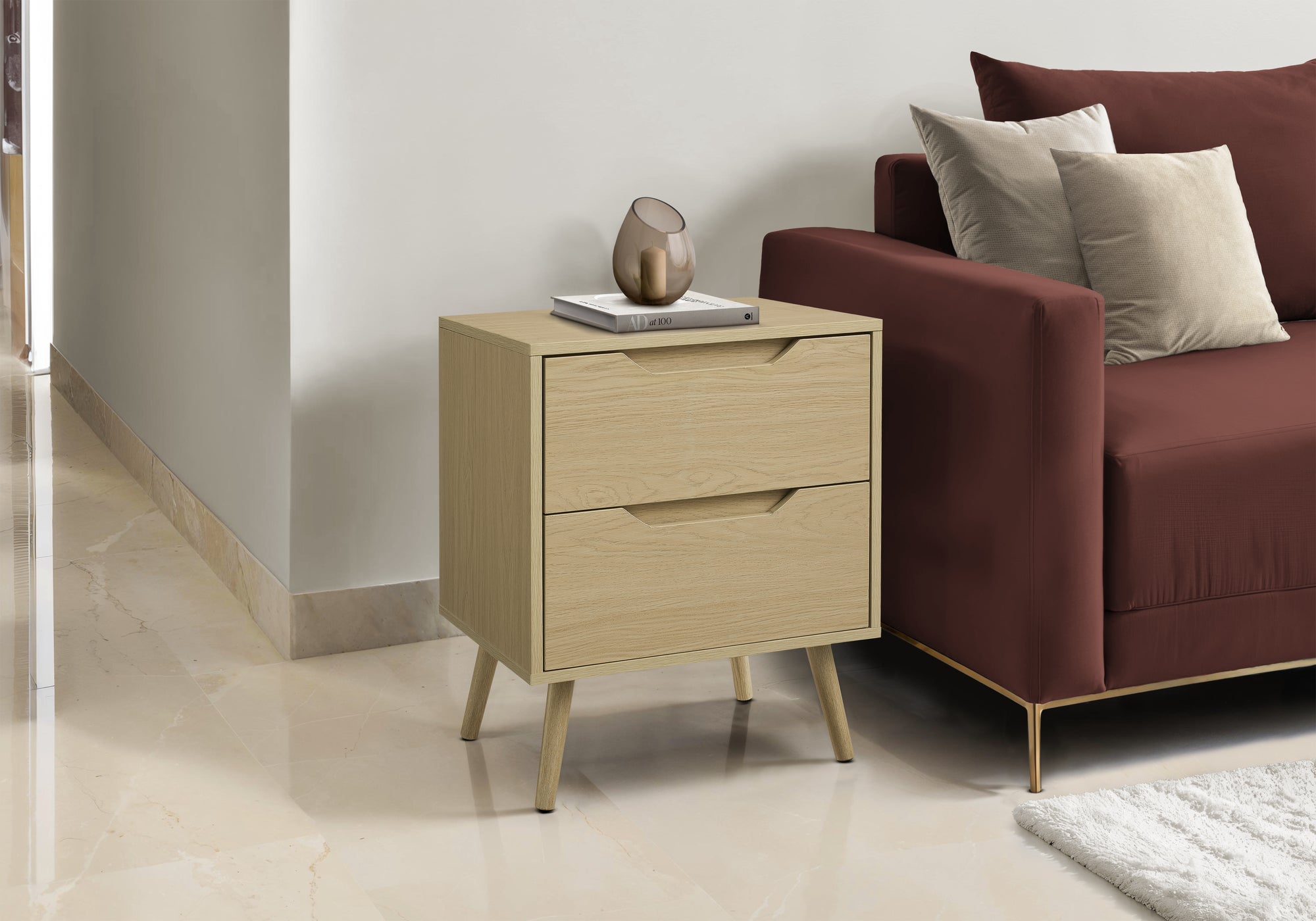 ACCENT TABLE - 24""H / NATURAL END TABLE - 2 DRAWERS