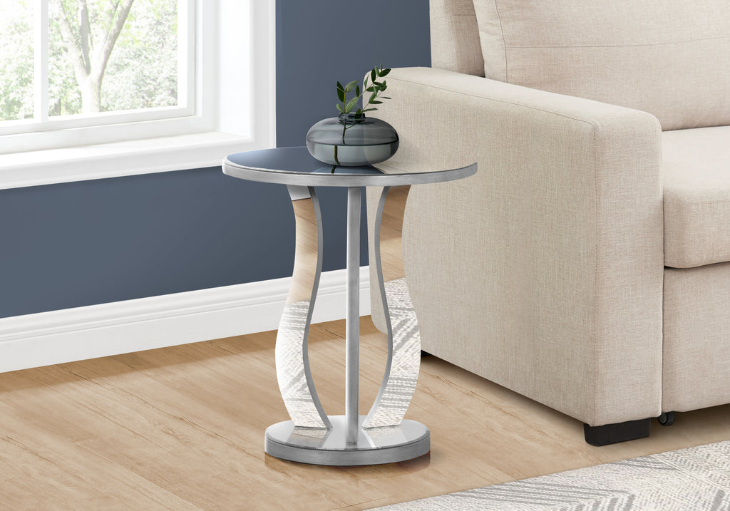 ACCENT TABLE - 20""DIA / BRUSHED SILVER / MIRROR