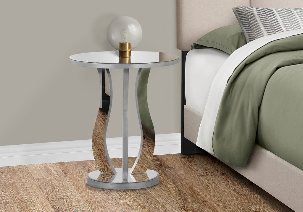 ACCENT TABLE - 20""DIA / BRUSHED SILVER / MIRROR