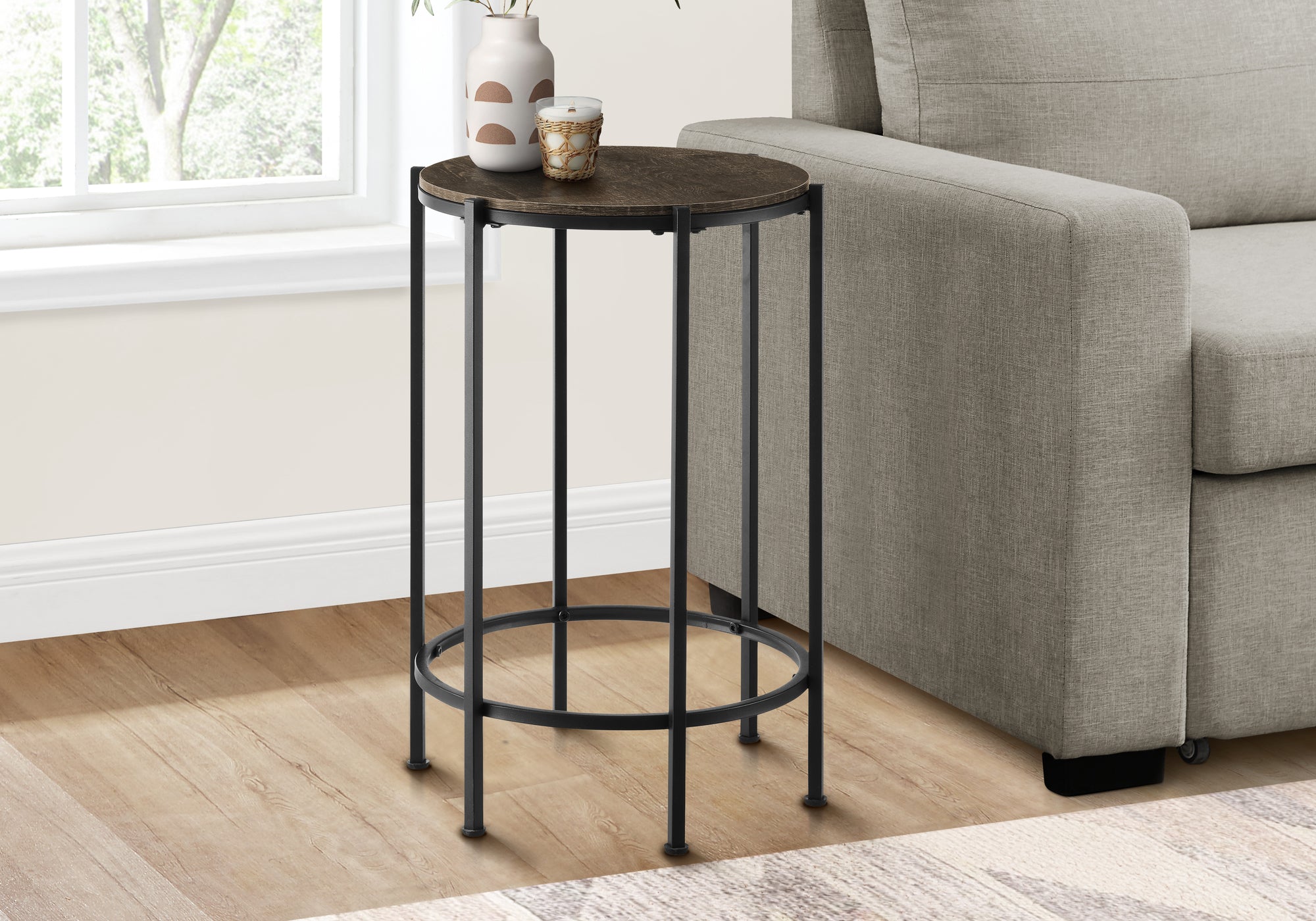 ACCENT TABLE - 24""H / DARK OAK / BLACK METAL