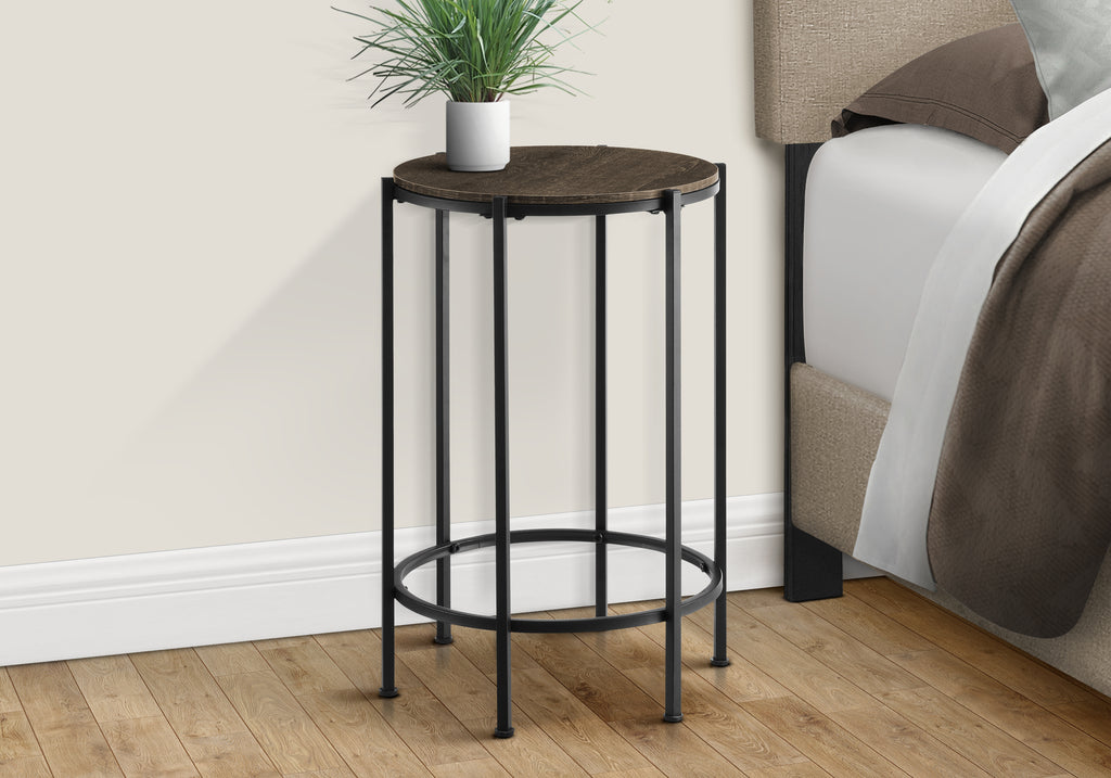 ACCENT TABLE - 24""H / DARK OAK / BLACK METAL