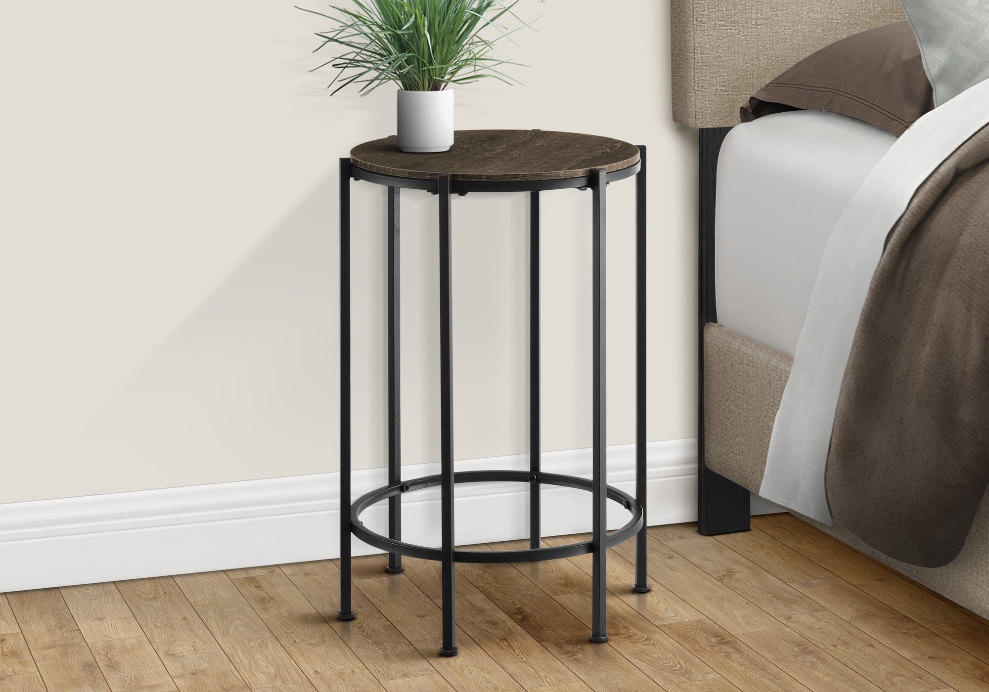 ACCENT TABLE - 24""H / DARK OAK / BLACK METAL